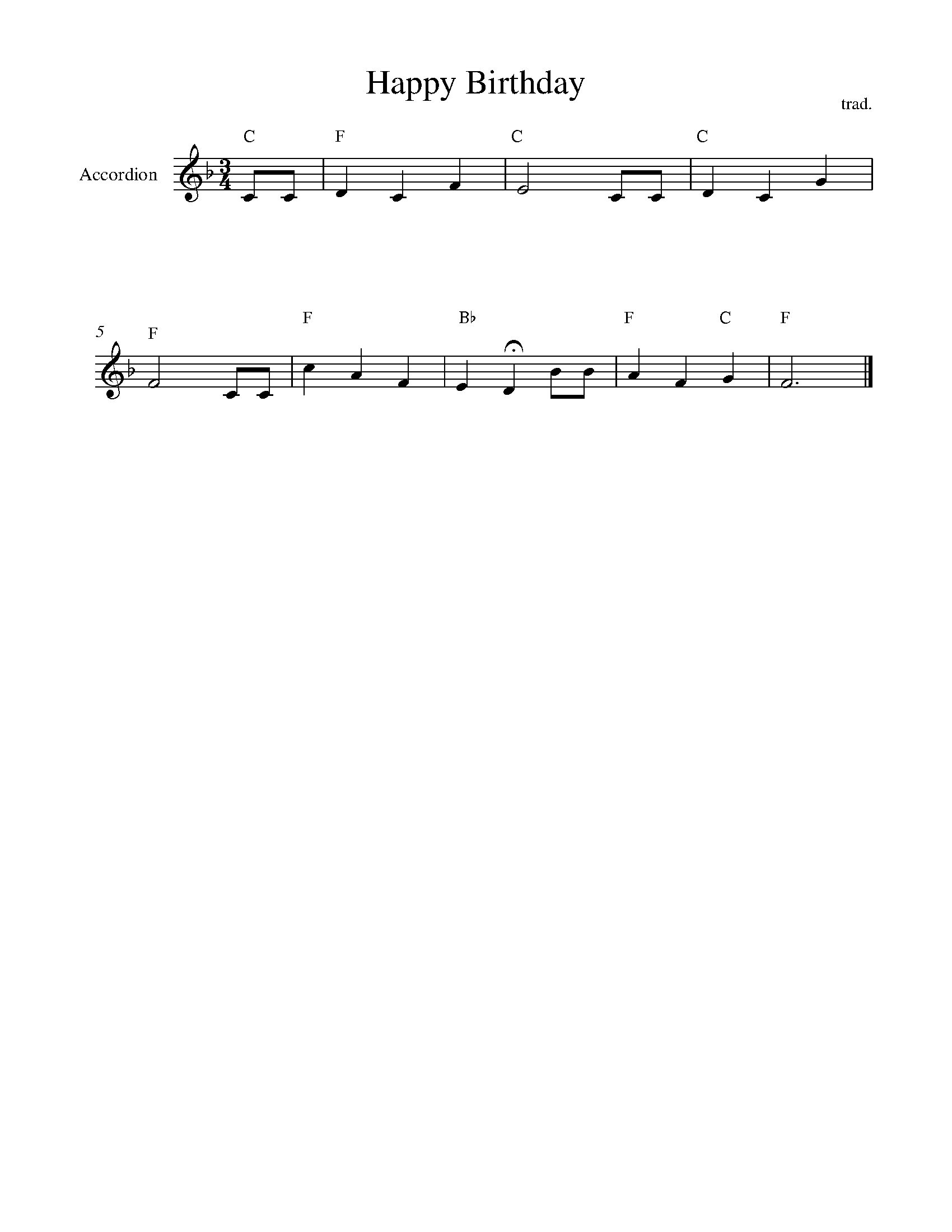 Happy Birthday To You for Accordion Free Sheet music for Accordion 8notes