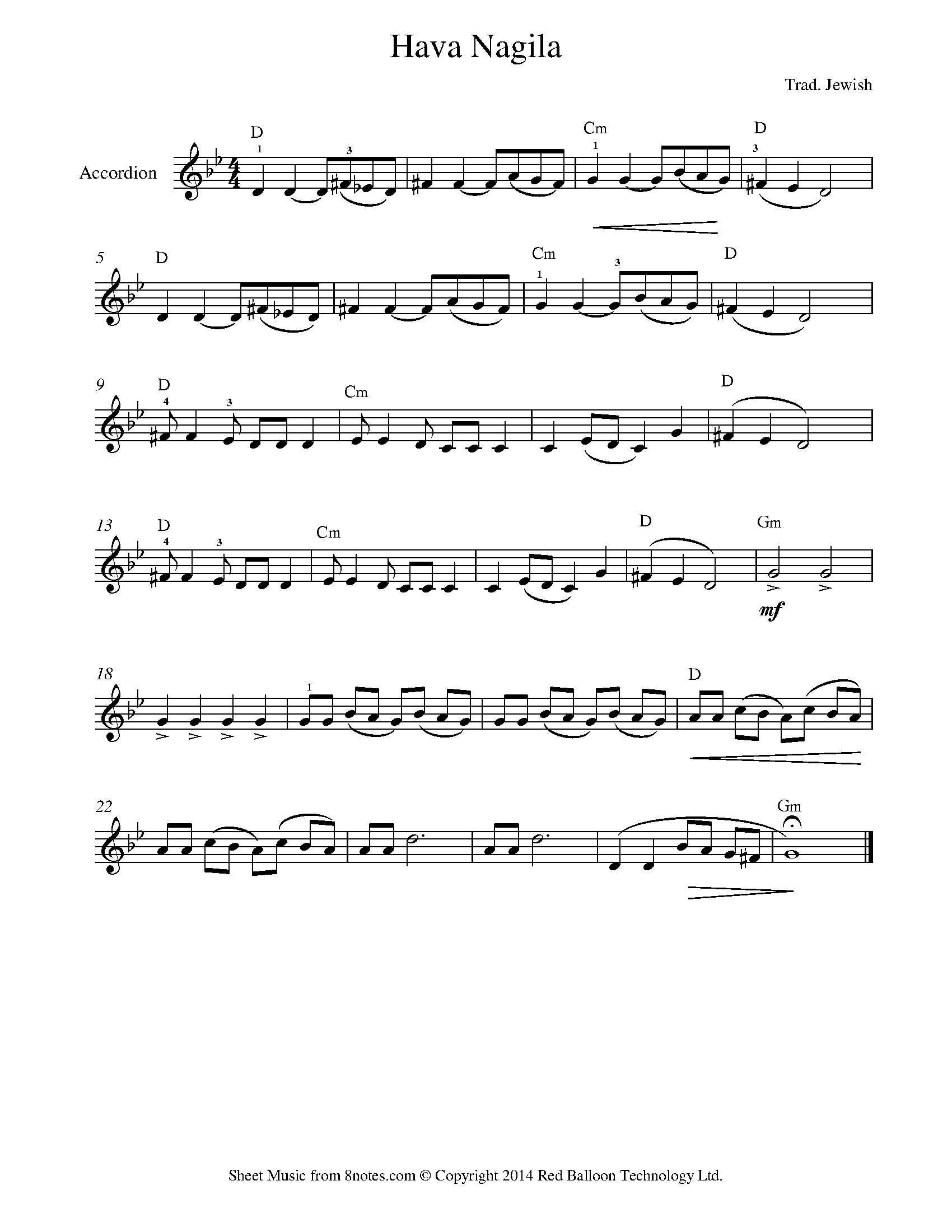 Hava Nagila (Israel) Sheet music for Accordion - 8notes.com