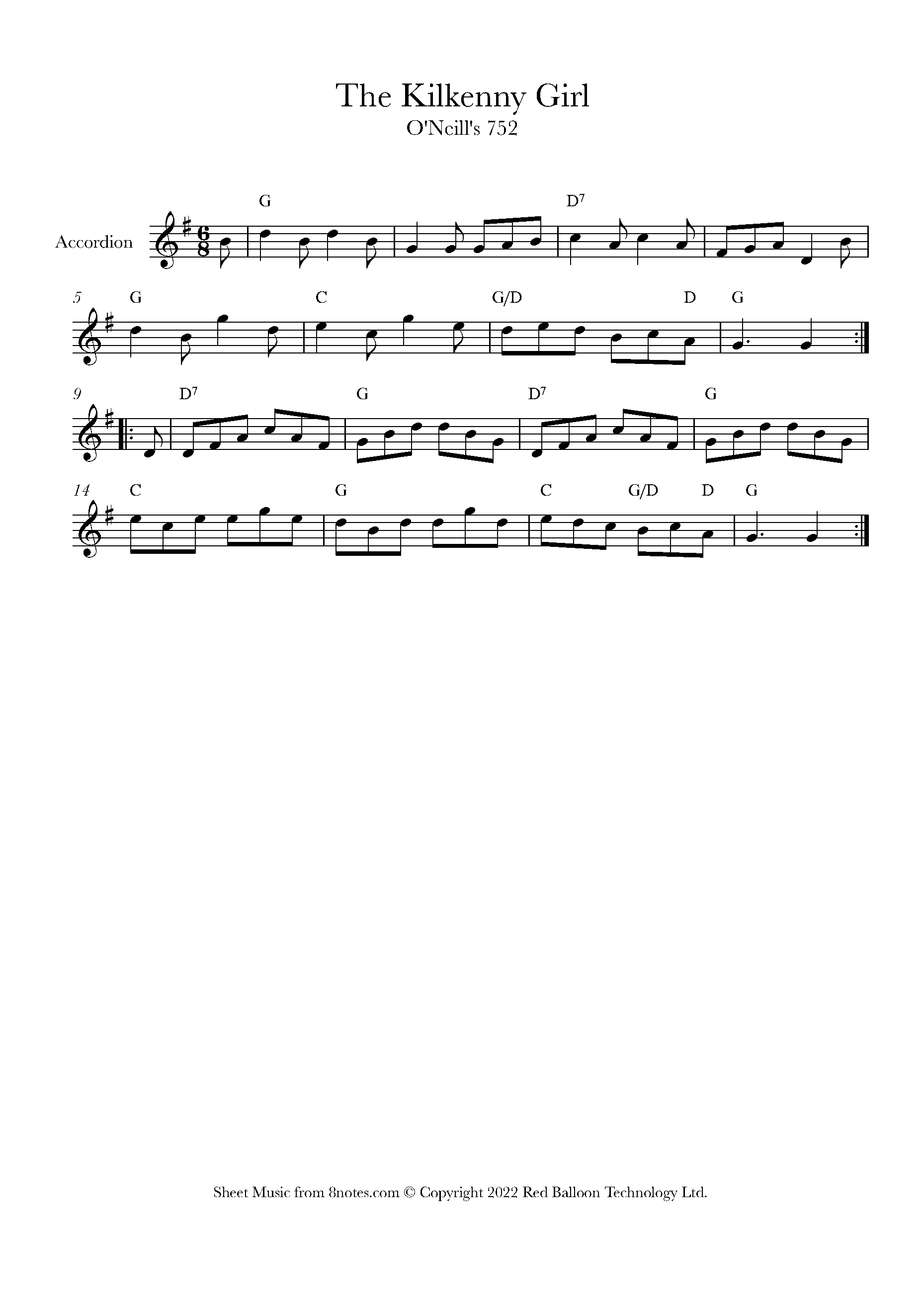 The Kilkenny Girl (Irish Trad.) Sheet music for Accordion