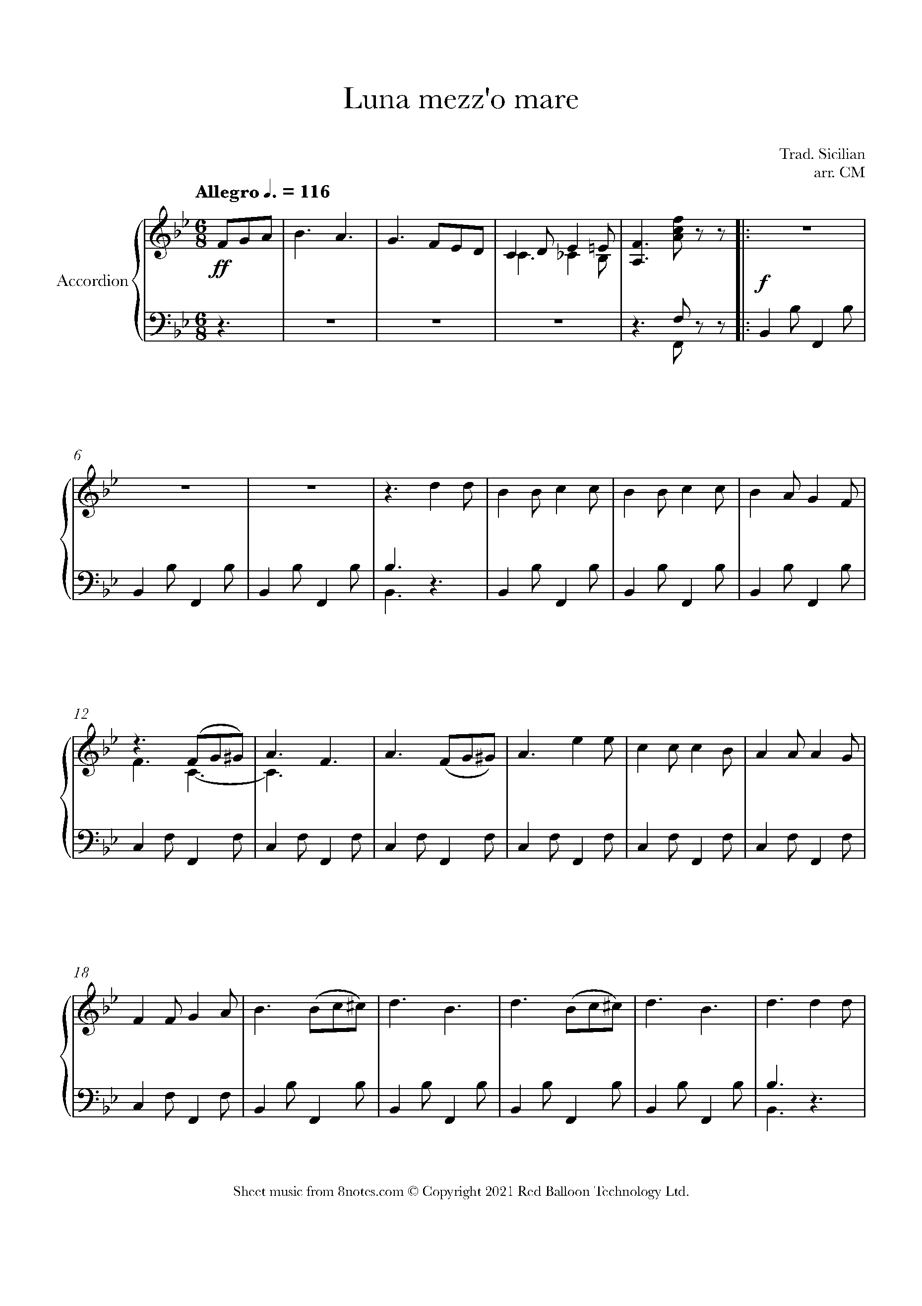 Luna Mezz'o Mare Lyrics Translated To English Luna mezz'o mare Sheet music for Accordion - 8notes.com