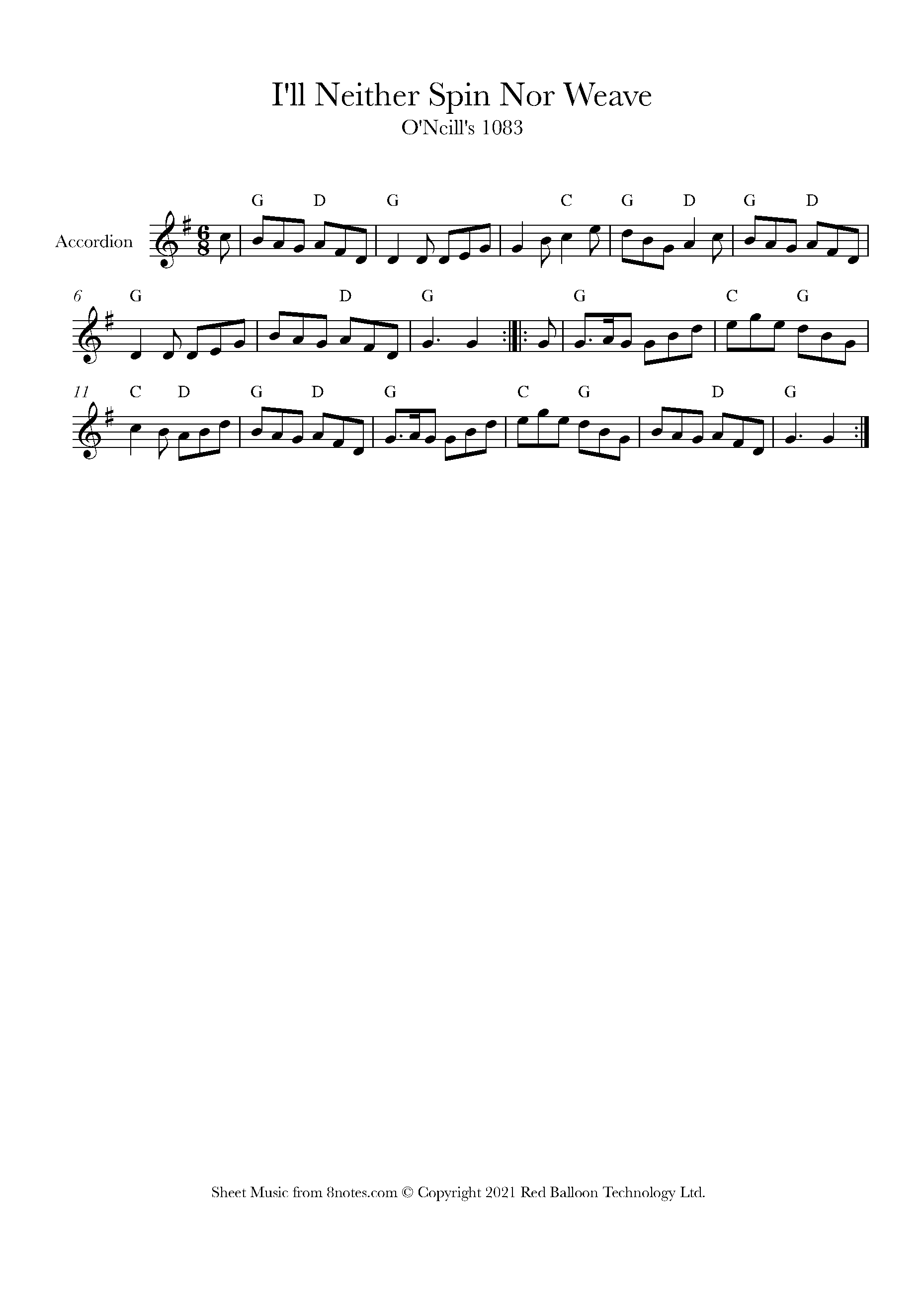 I'll Neither Spin Nor Weave (Irish Trad.) Sheet music for Accordion