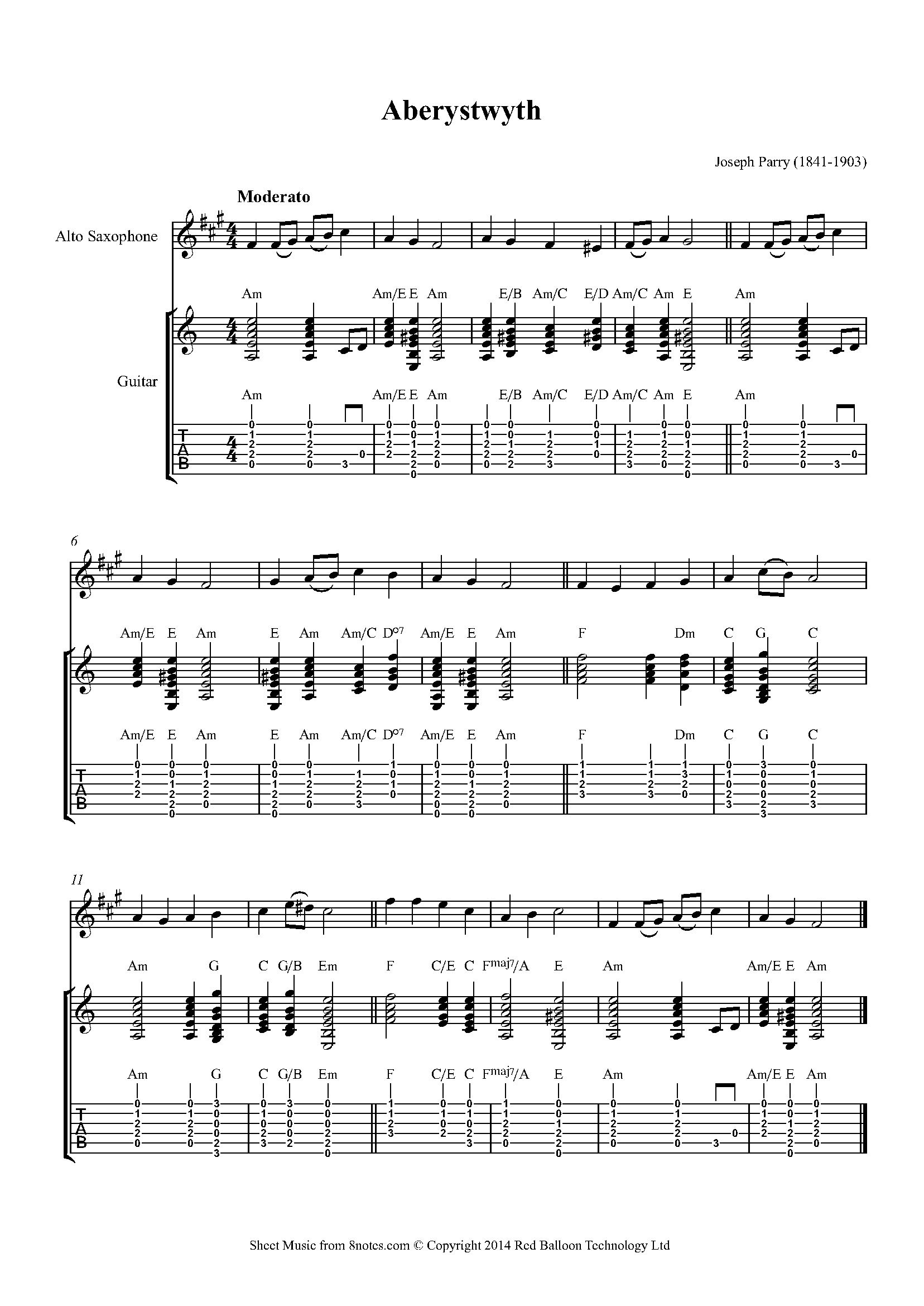 Parry Aberystwyth Sheet music for Alto SaxGuitar Duet