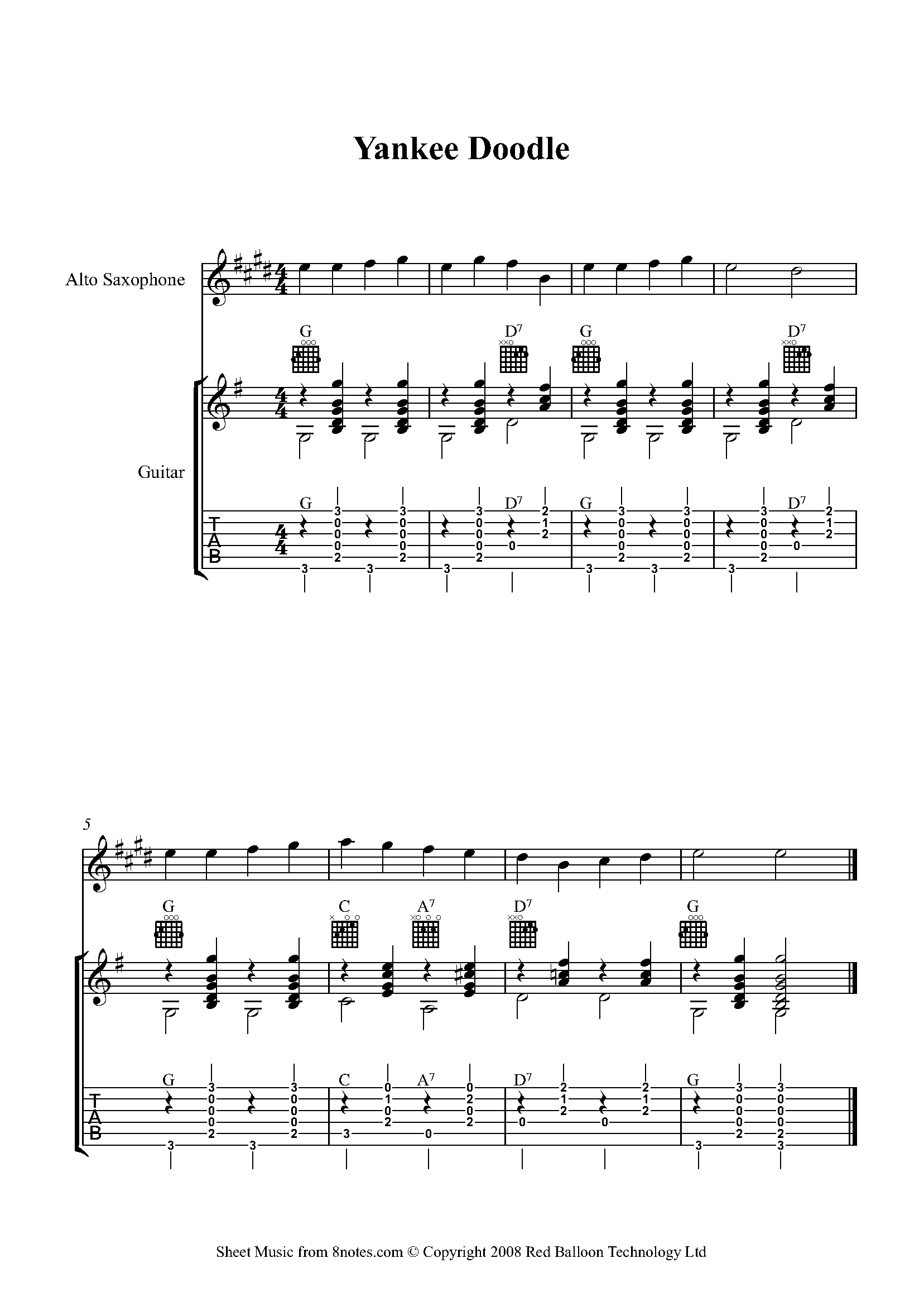 Yankee Doodle Sheet music for Alto SaxGuitar Duet