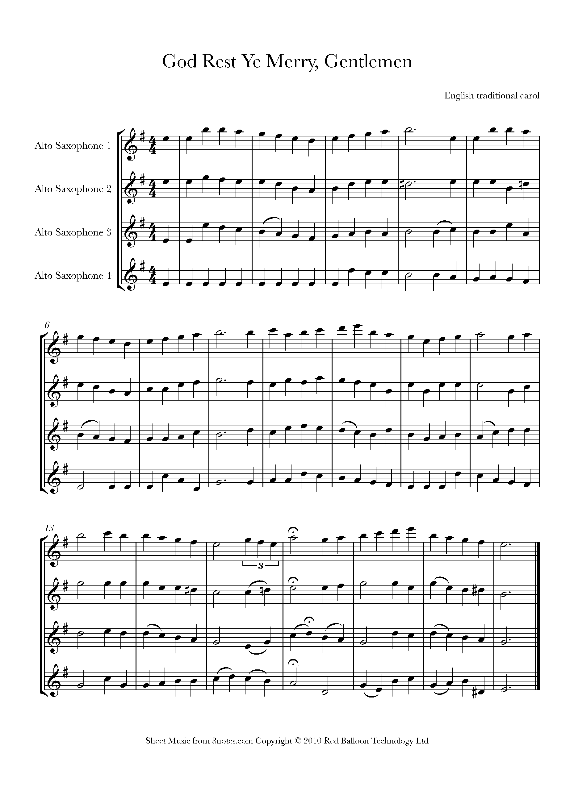 God rest ye merry gentlemen Sheet music for Alto Sax Quartet