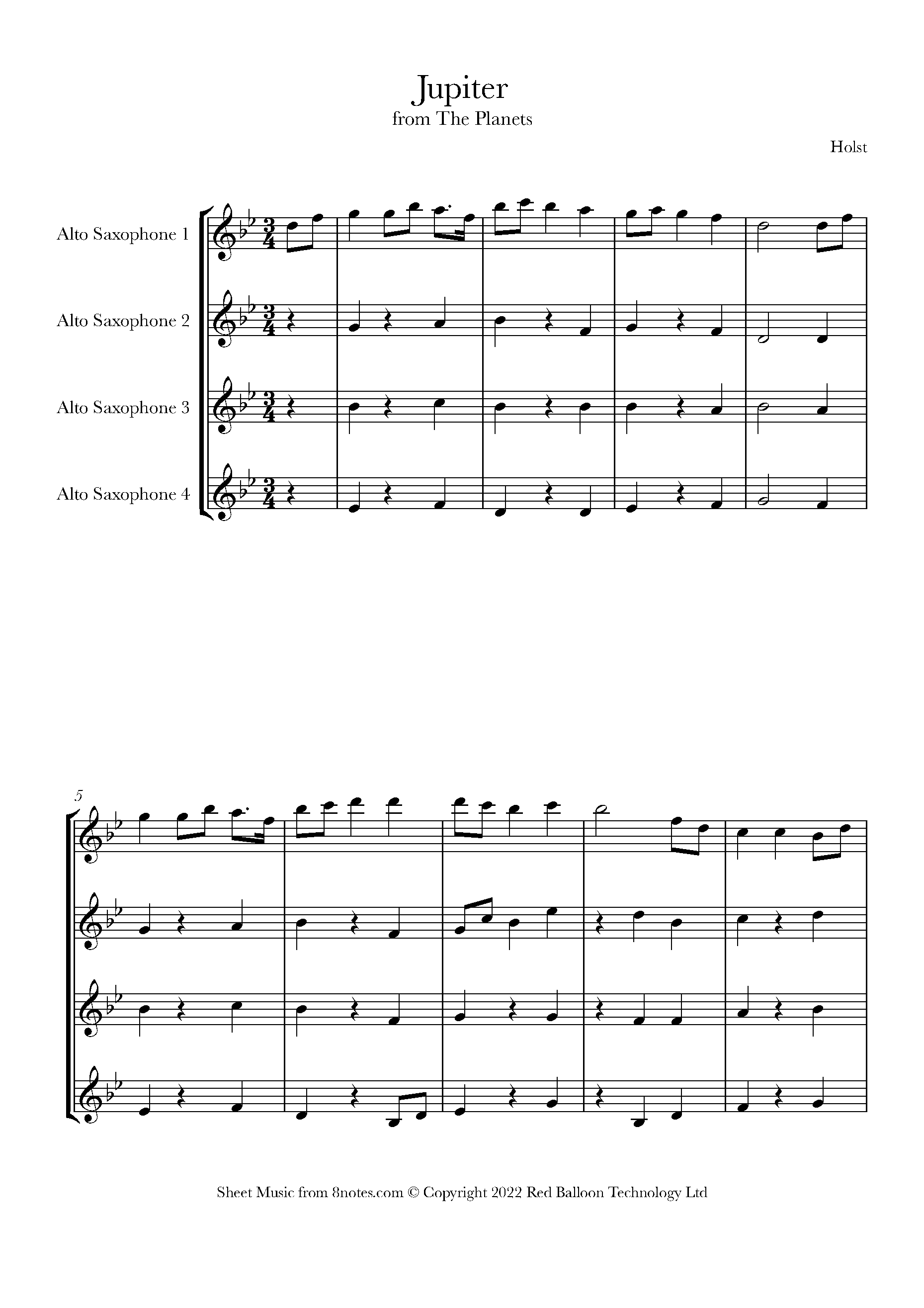 Holst Jupiter from the (theme) Sheet music for Alto Sax