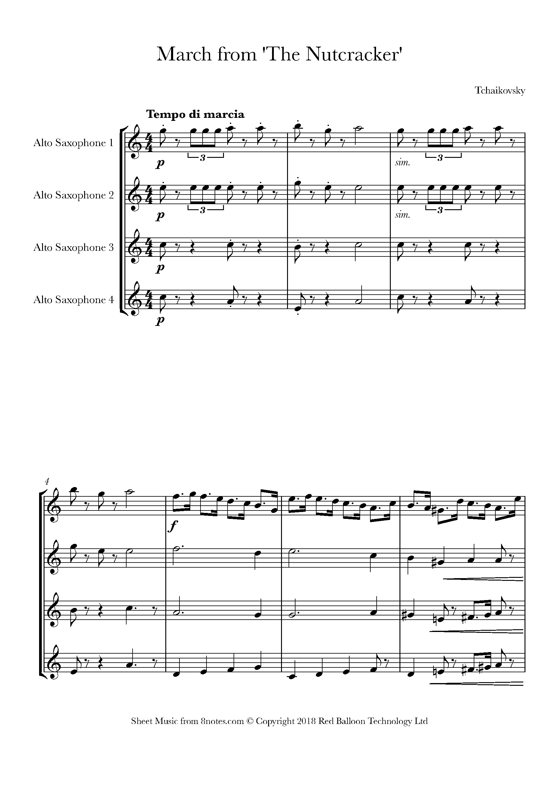 Tchaikovsky March from Nutcracker Sheet music for Alto Sax Quartet