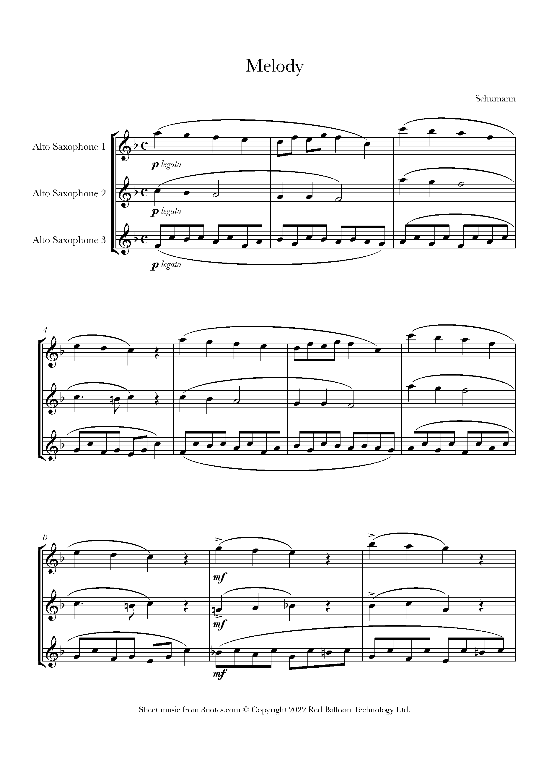 Schumann - Melody Sheet music for Alto Sax Trio - 8notes.com