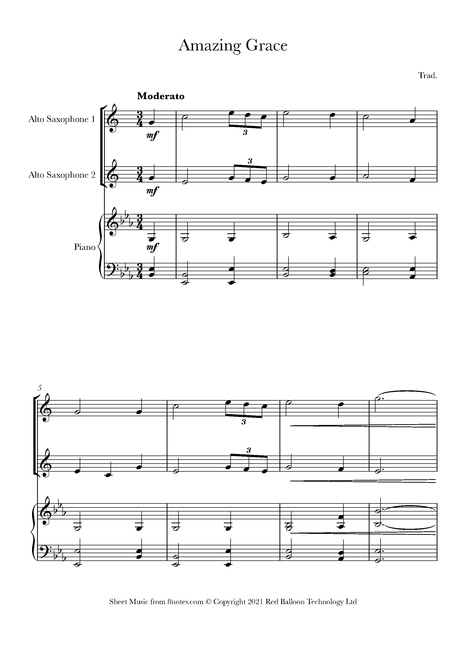 Amazing Grace Sheet music for Alto Saxophone Duet
