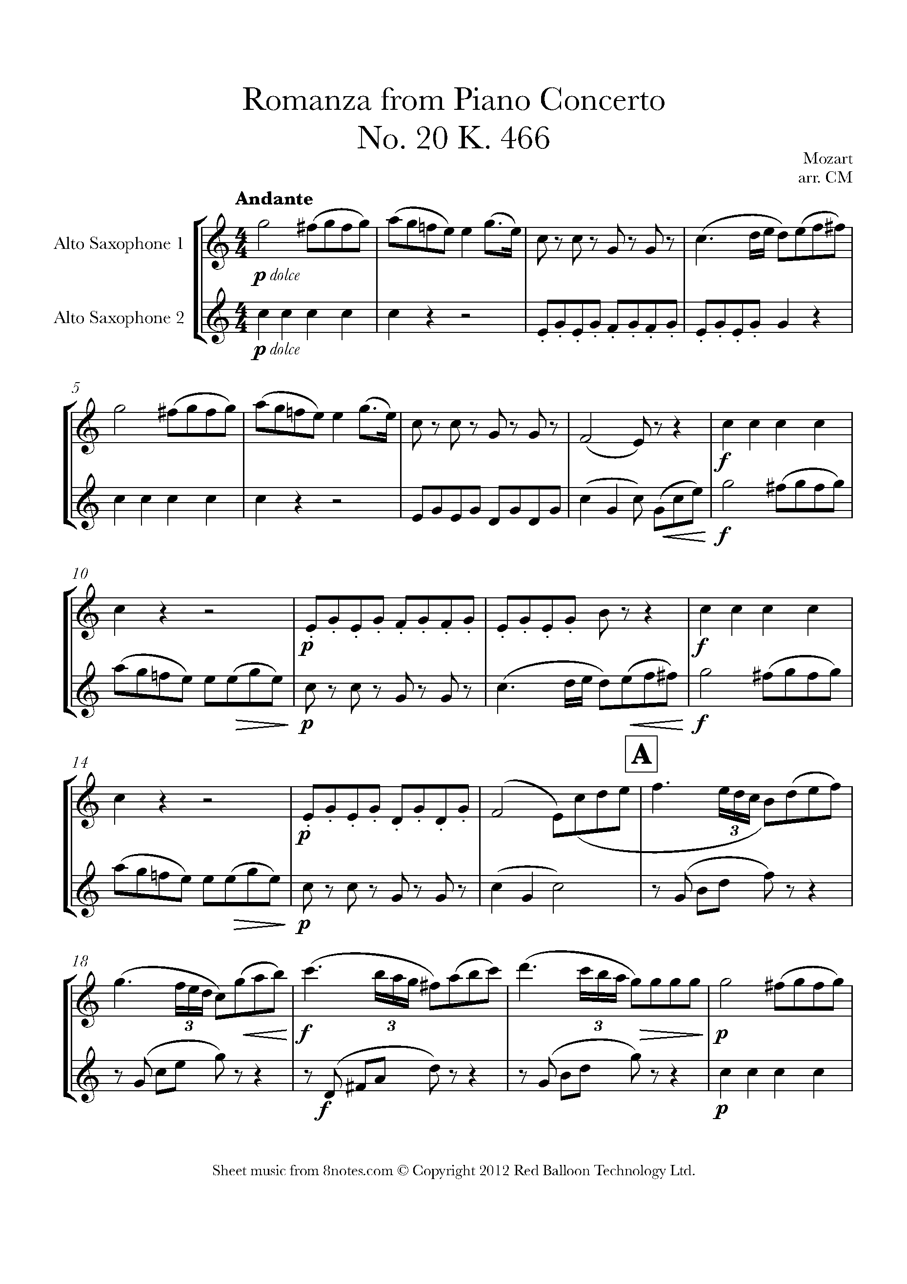 Mozart, Wolfgang Amadeus - Romanza from Piano Concerto No. 20 K