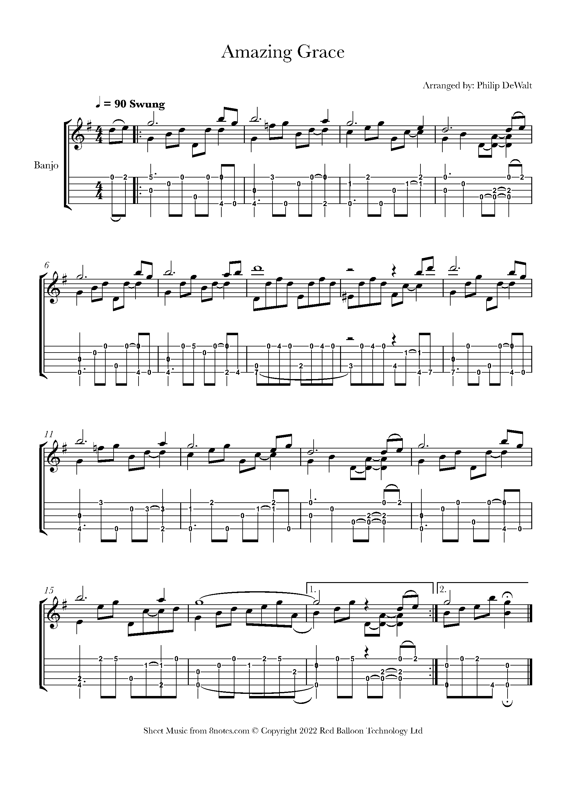 Amazing Grace (Fingerpicking Style) Sheet music for Banjo