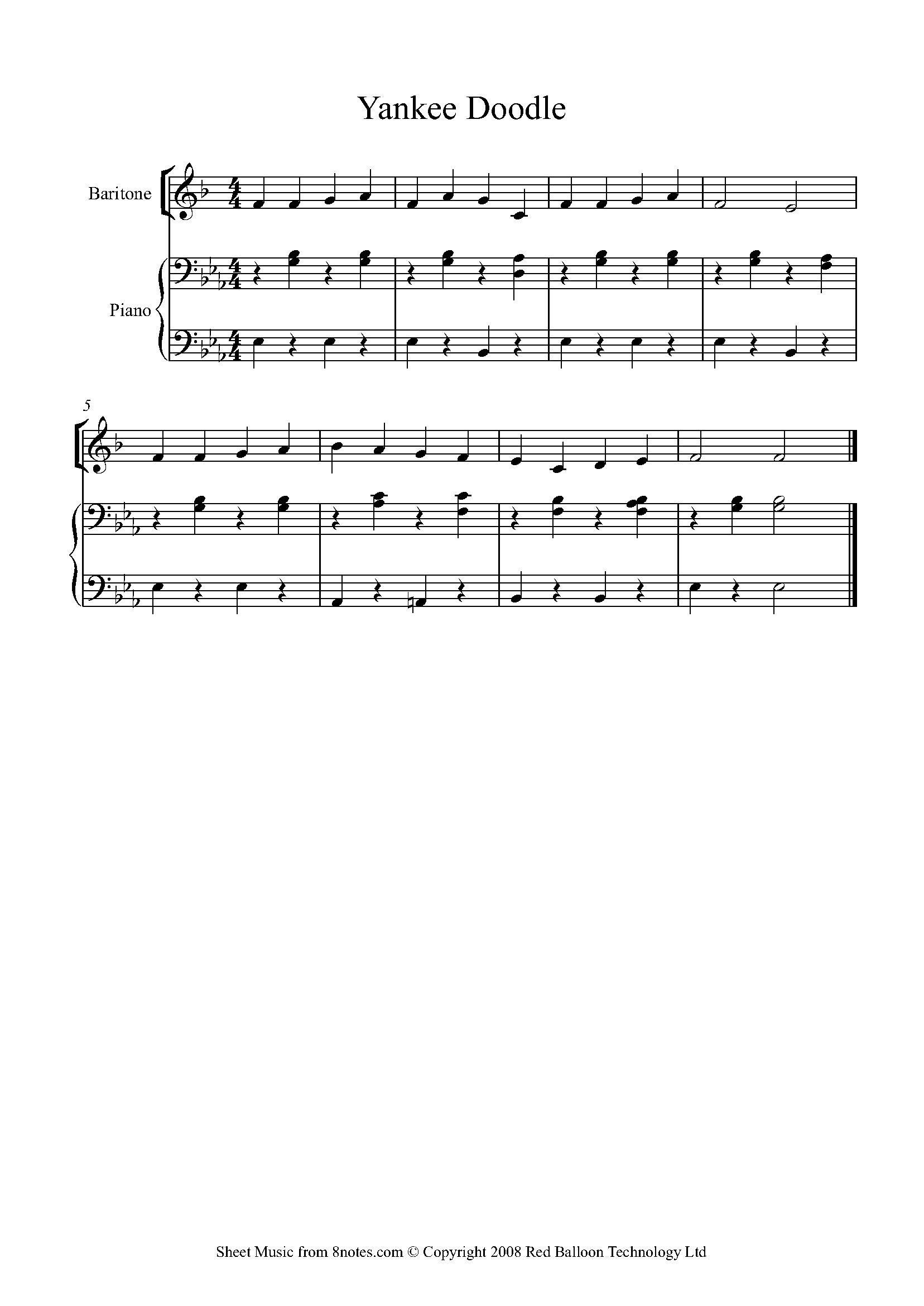 Yankee Doodle Sheet Music For Baritone Horn 8notes Com Yankee Doodle Sheet Music For Baritone Horn 8notes Com