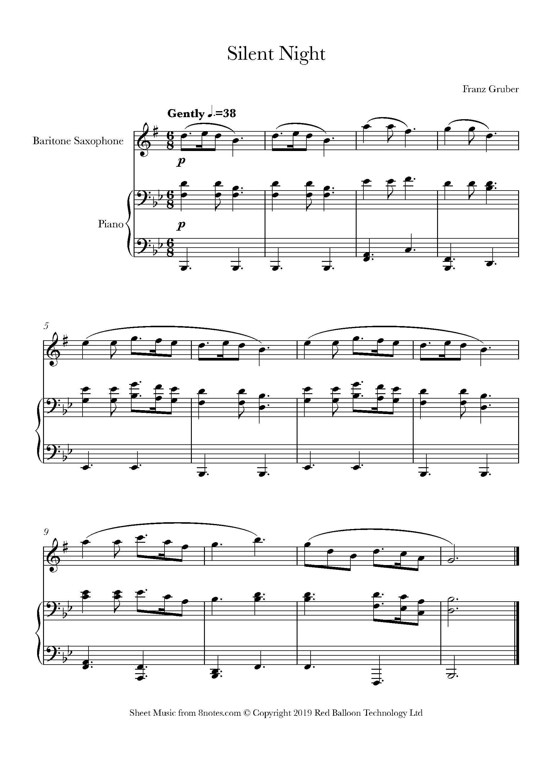Silent Night for Baritone Saxophone Free Sheet music for Baritone Saxophone 8notes