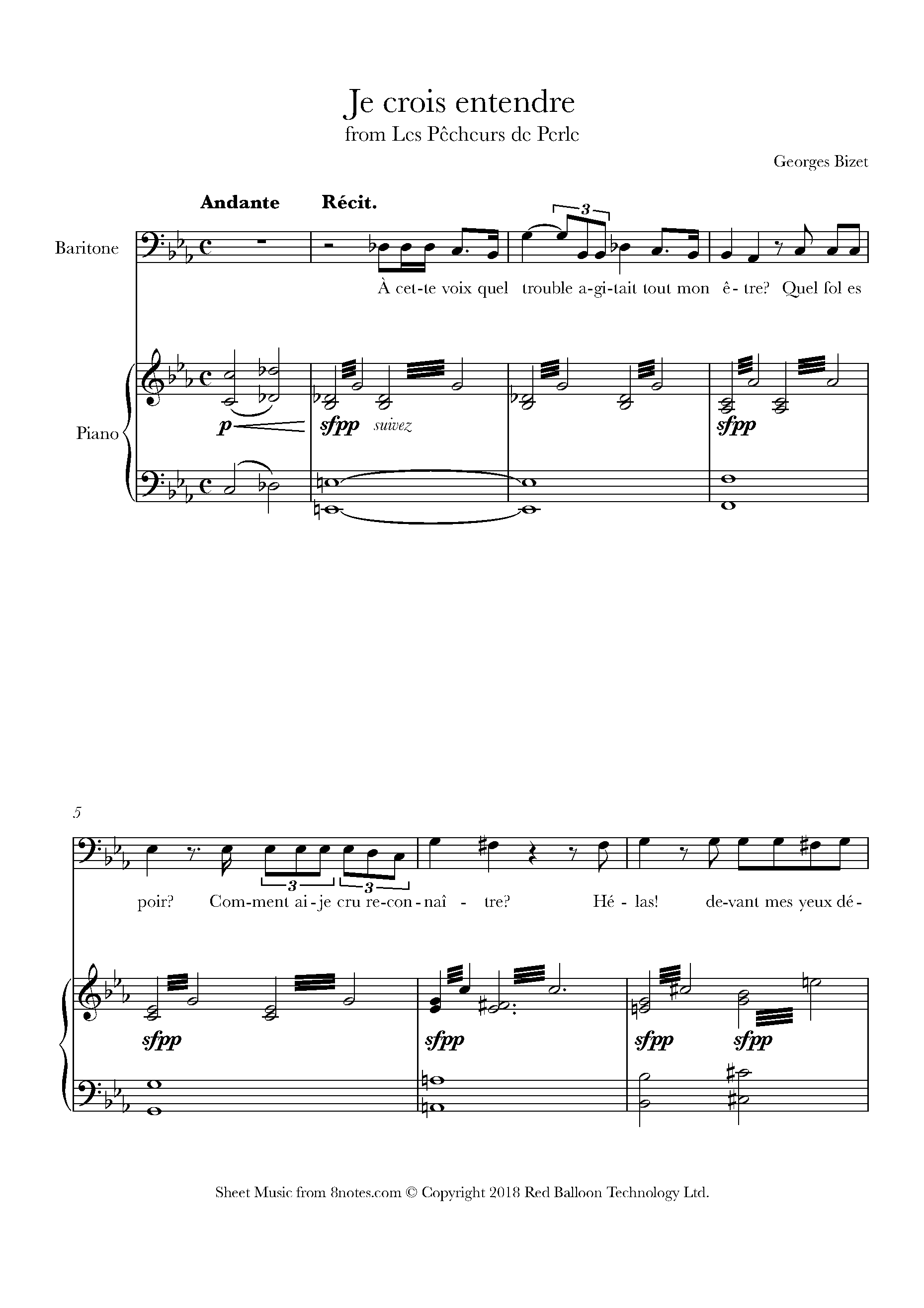 Bizet Je crois entendre from The Pearl Fishers Sheet music for