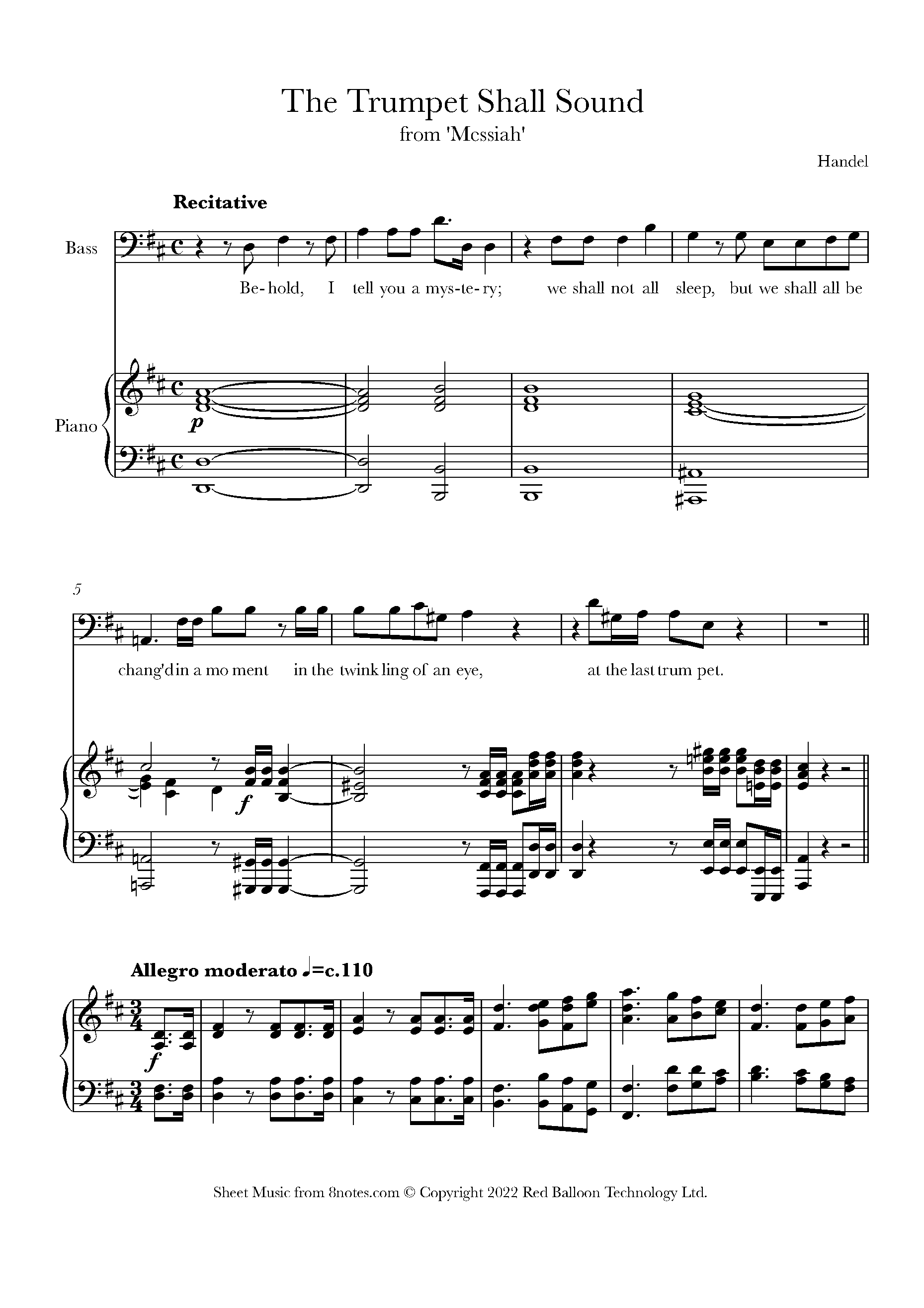 Handel The Trumpet Shall Sound from Messiah Sheet music for Bass
