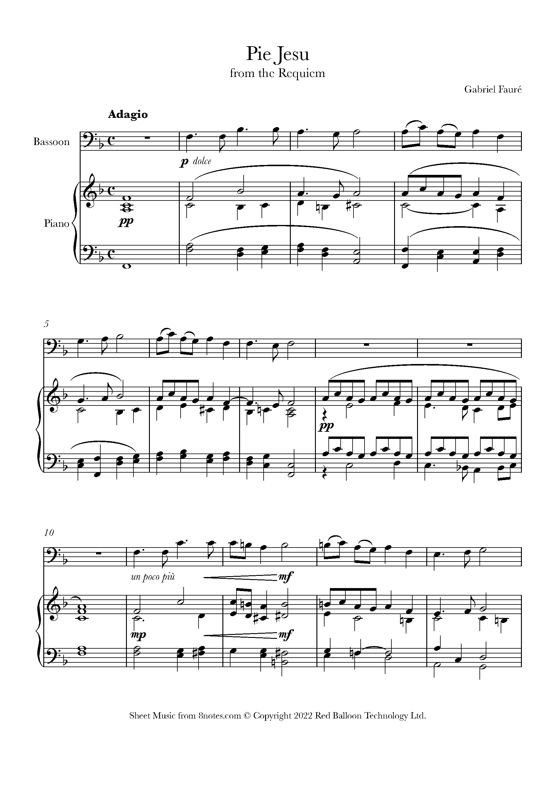 Fauré Pie Jesu Sheet music for Bassoon
