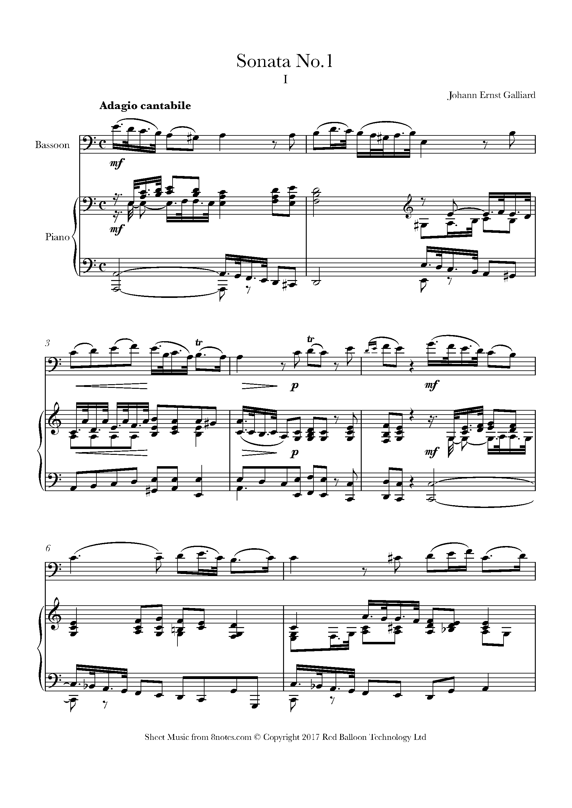 Galliard Sonata No.1 No.1 Adagio cantabile Sheet music for Bassoon