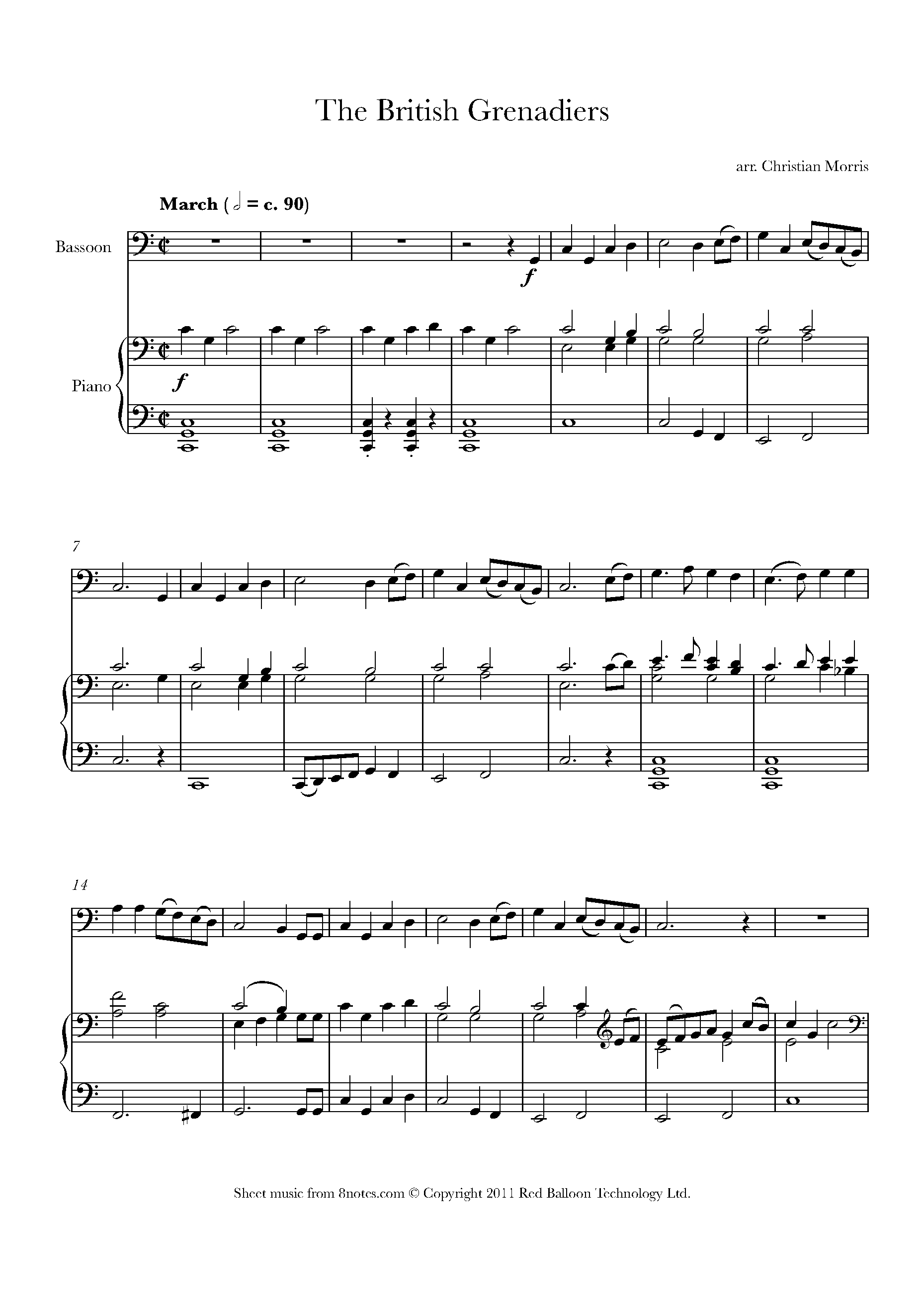 The British Grenadiers Sheet music for Bassoon