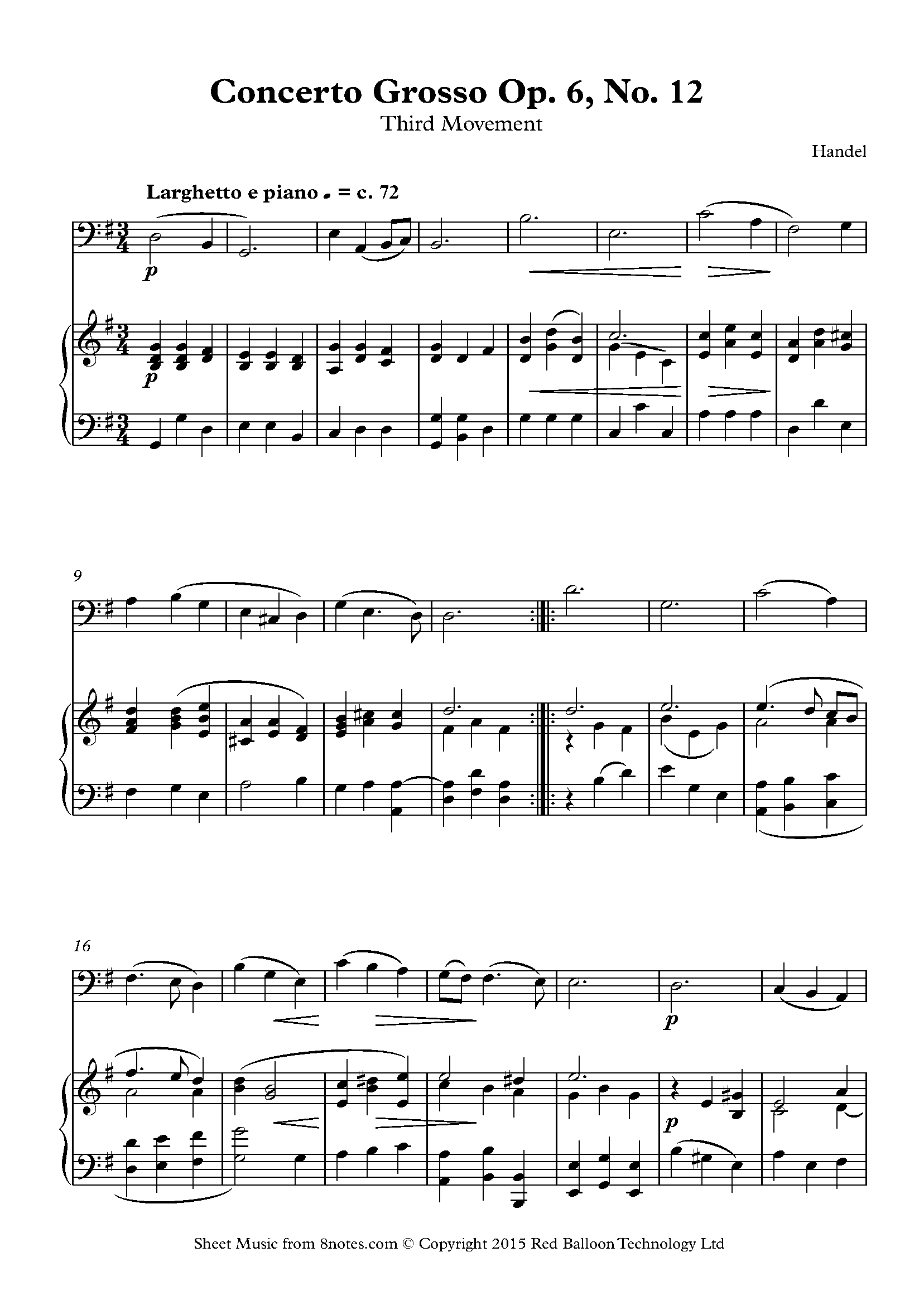 Handel Concerto Grosso Op. 6, No. 12 Sheet music for Bassoon