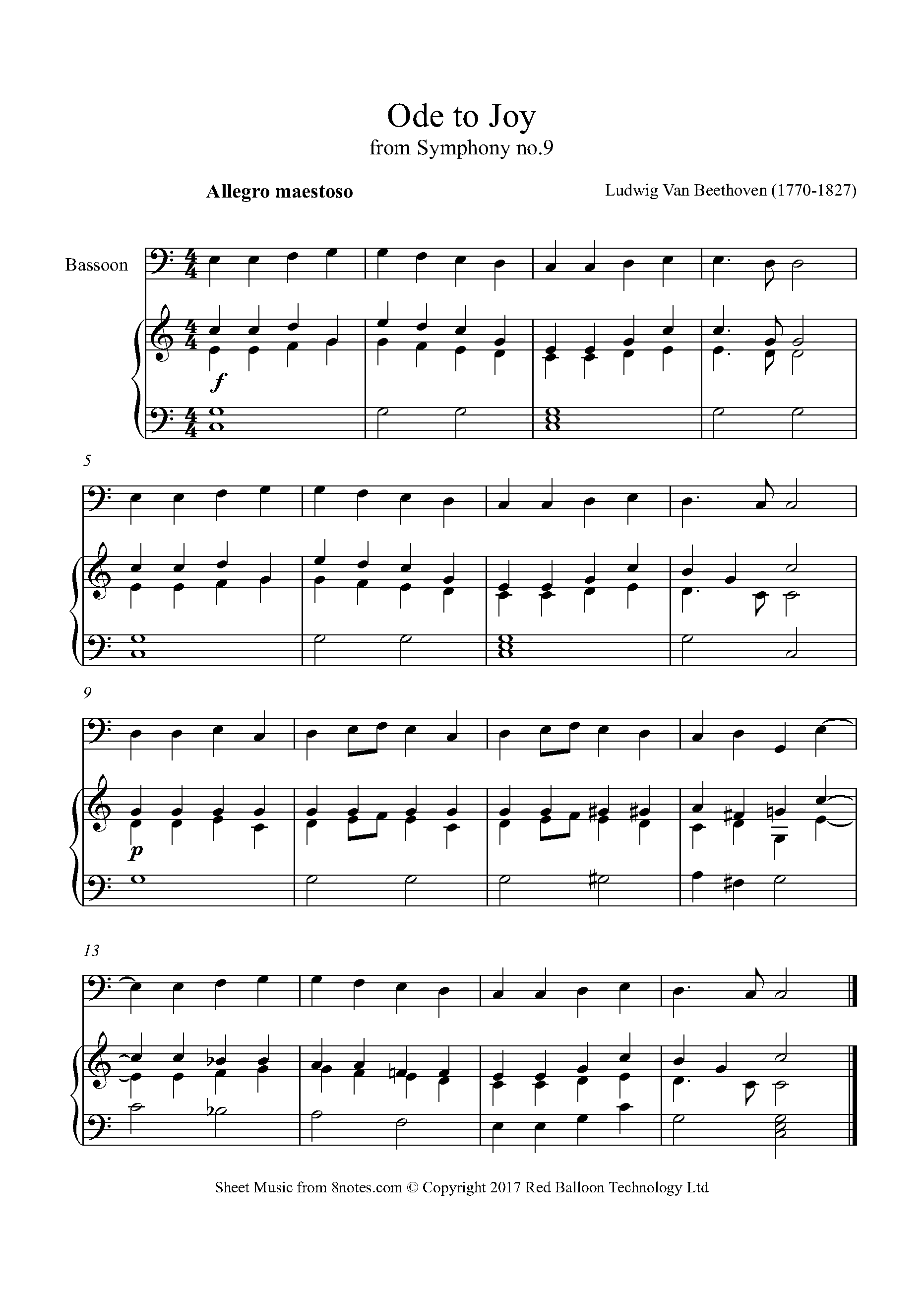 Beethoven Theme from Ode to Joy Sheet music for Bassoon