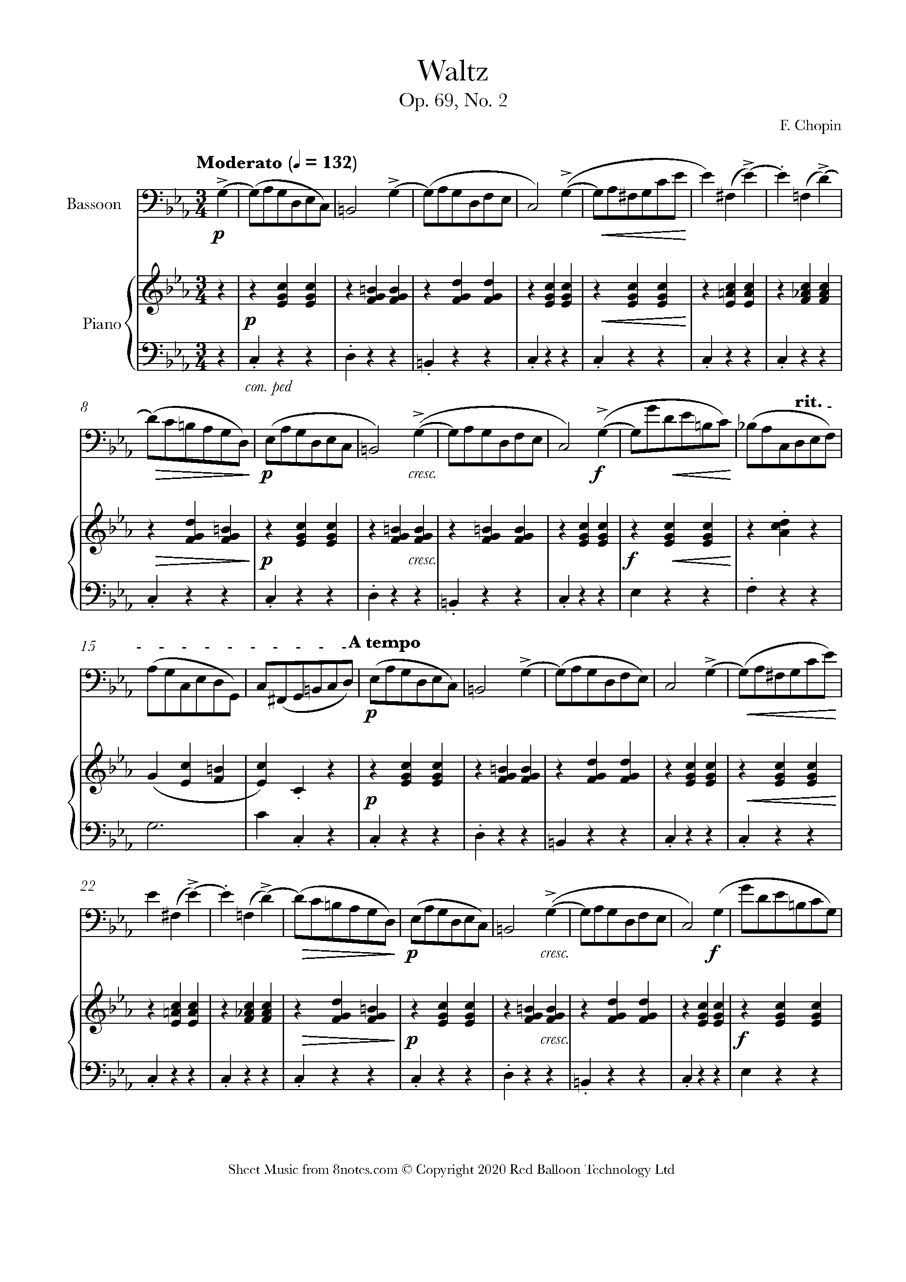 Chopin - Waltz Op. 69, No. 2 Sheet music for Bassoon - 8notes.com