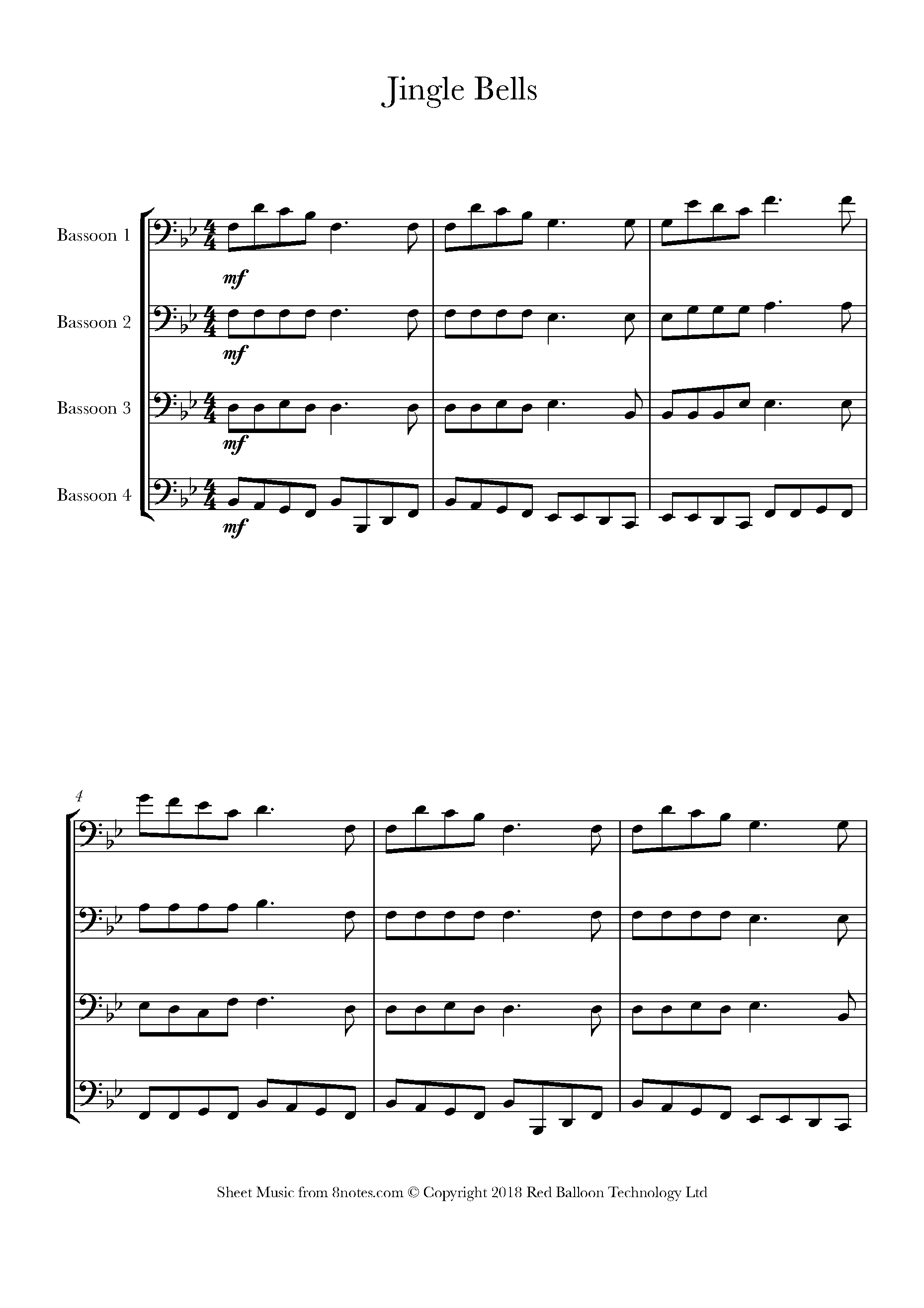 Jingle Bells Sheet music for Bassoon Quartet