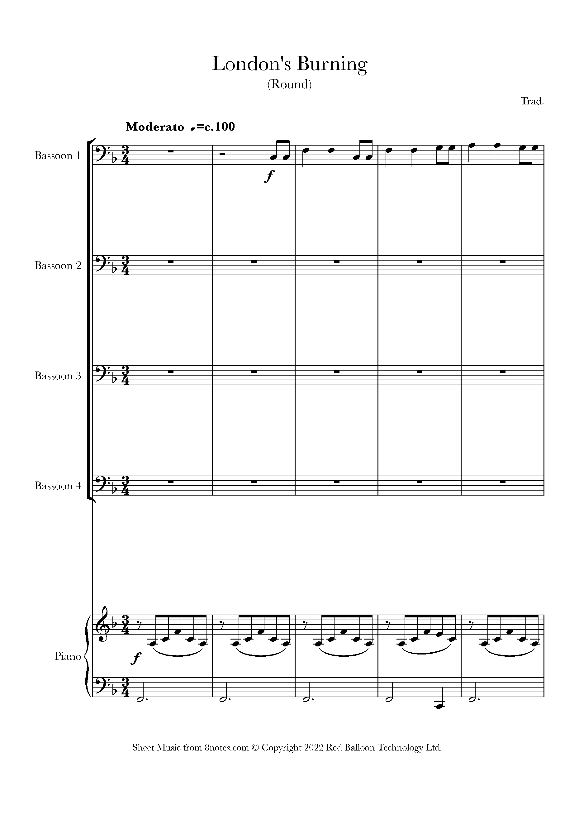 London's Burning (Round) Sheet music for Bassoon Quartet
