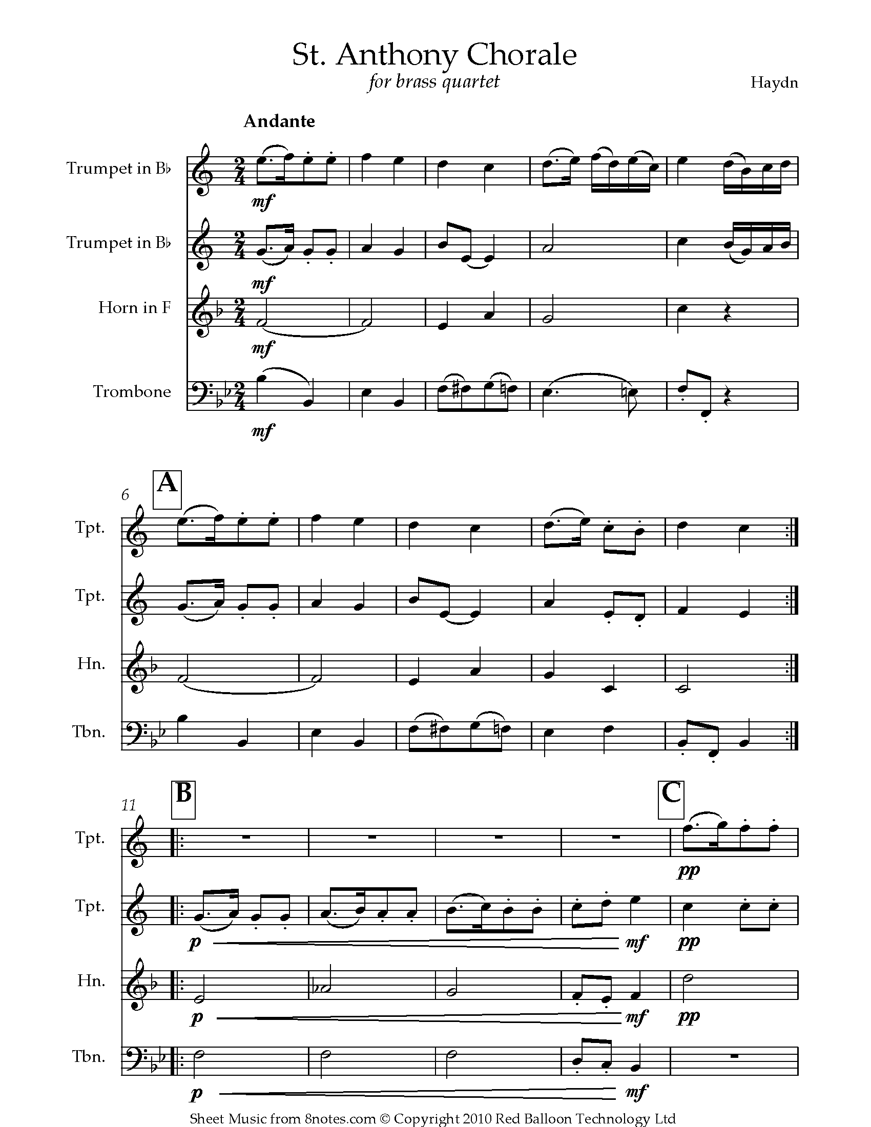 Haydn St. Anthony Chorale Sheet music for Brass Quartet