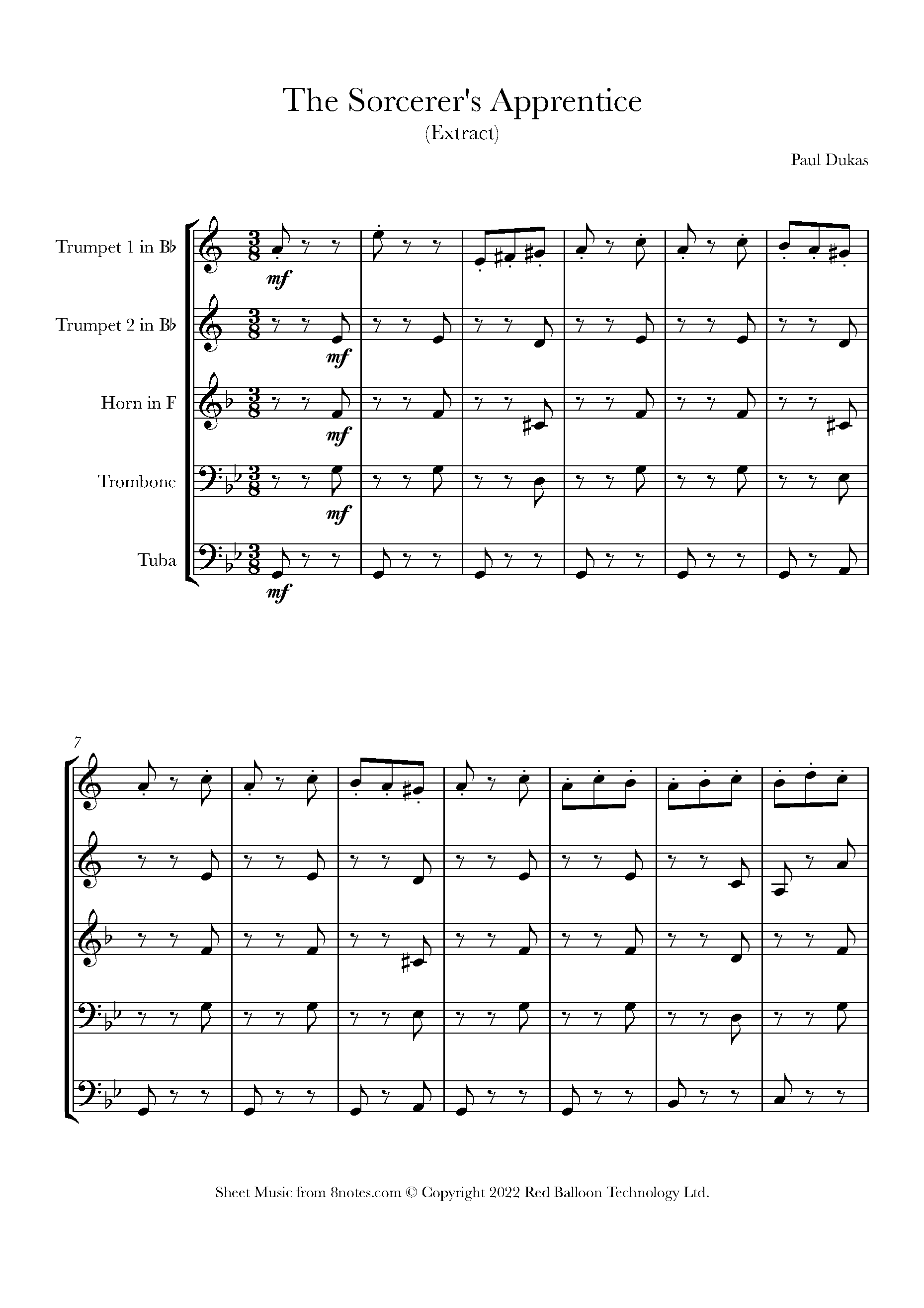 Dukas The Sorcerers Apprentice (extract) Sheet music for Brass