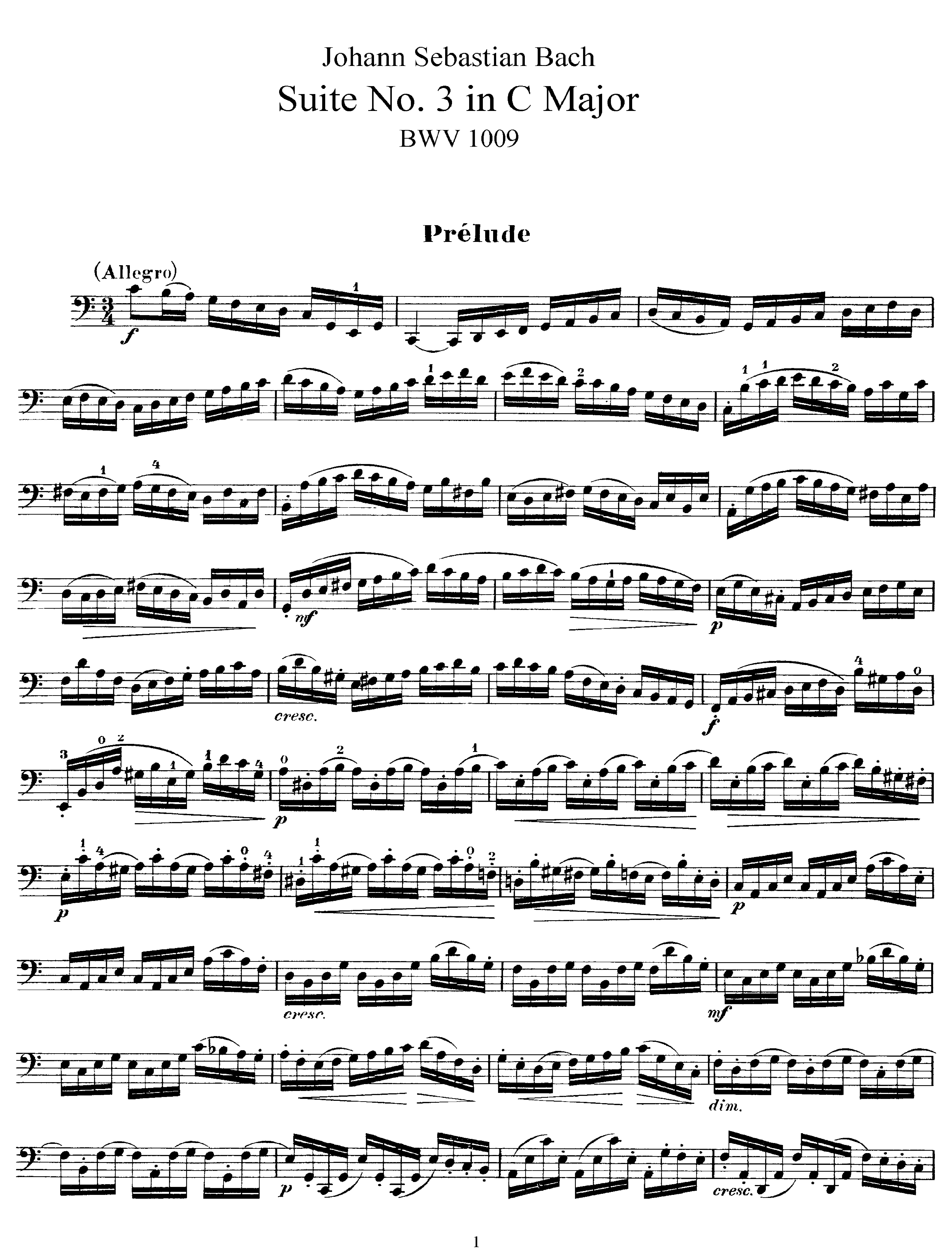 Concentration pen Unite Bach, Johann Sebastian - Cello Suite No.3 in C major, BWV 1009 (Complete)  Sheet music for Cello - 8notes.com