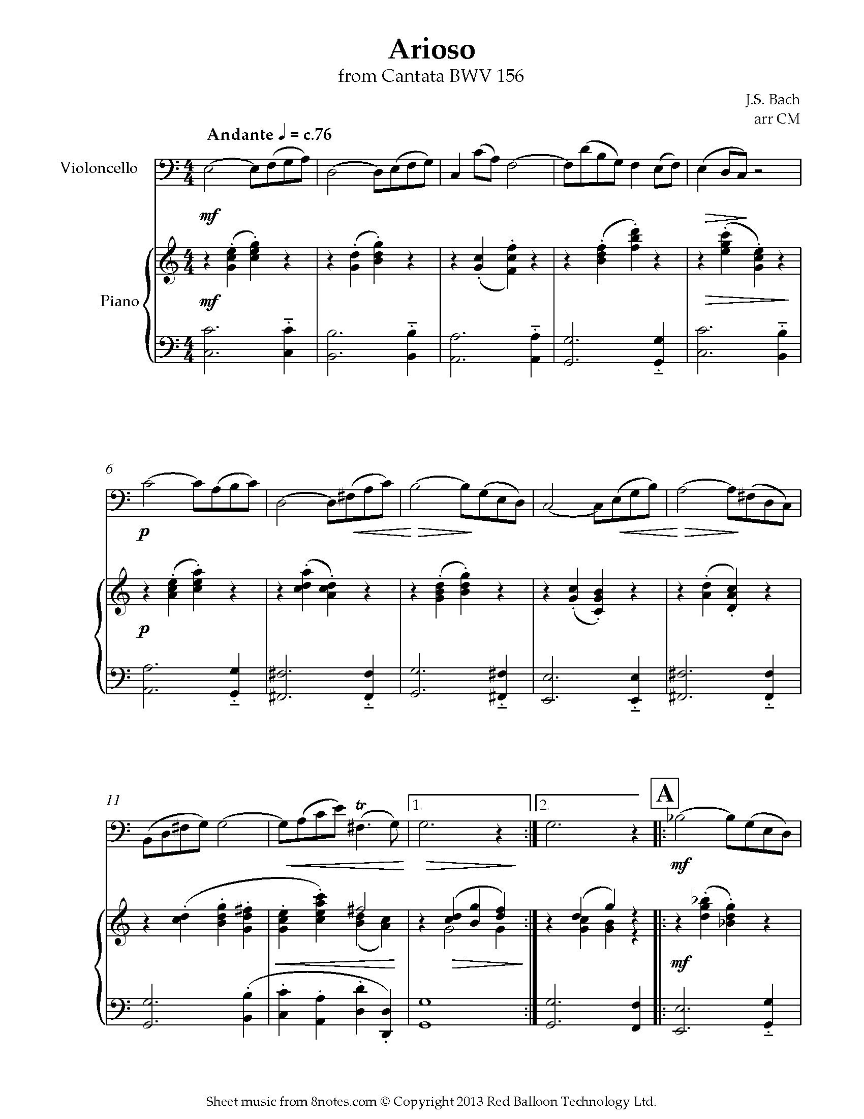 Bach  Arioso from Cantata BWV 156 (Cello)