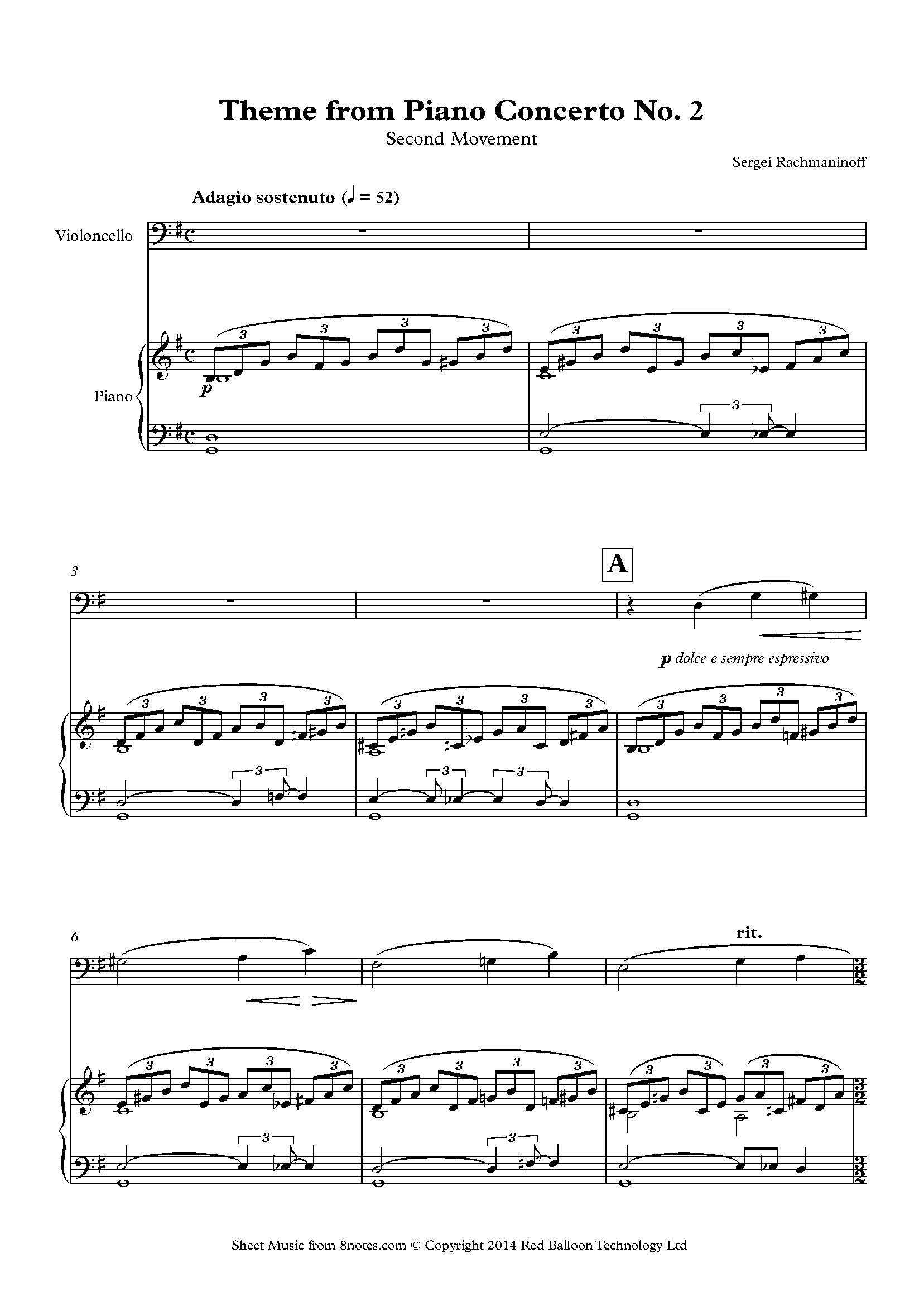 Rachmaninoff Theme from Piano Concerto No. 2 2nd movement Sheet for - 8notes.com