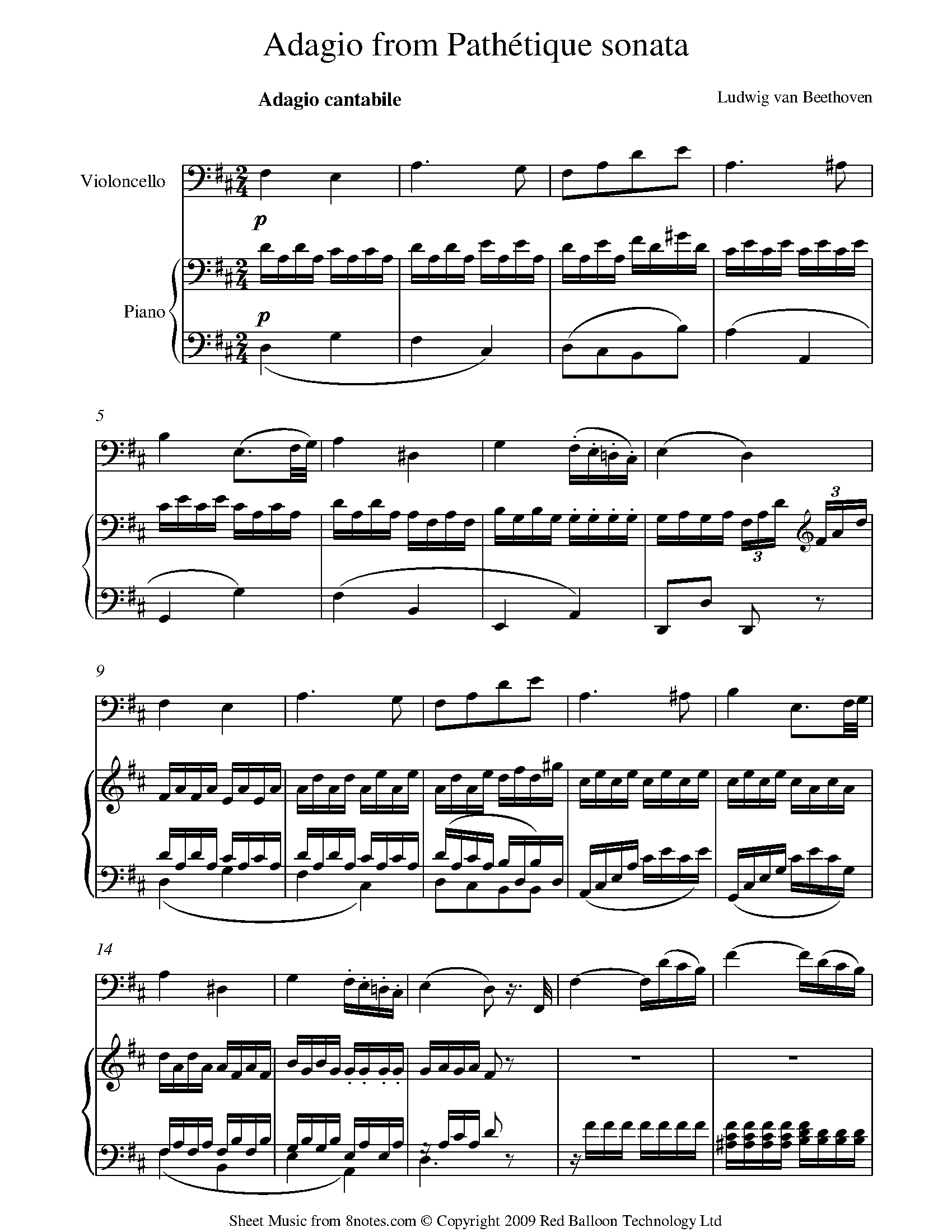 Beethoven - Pathetique Sonata 2nd movement Sheet music for Cello ...