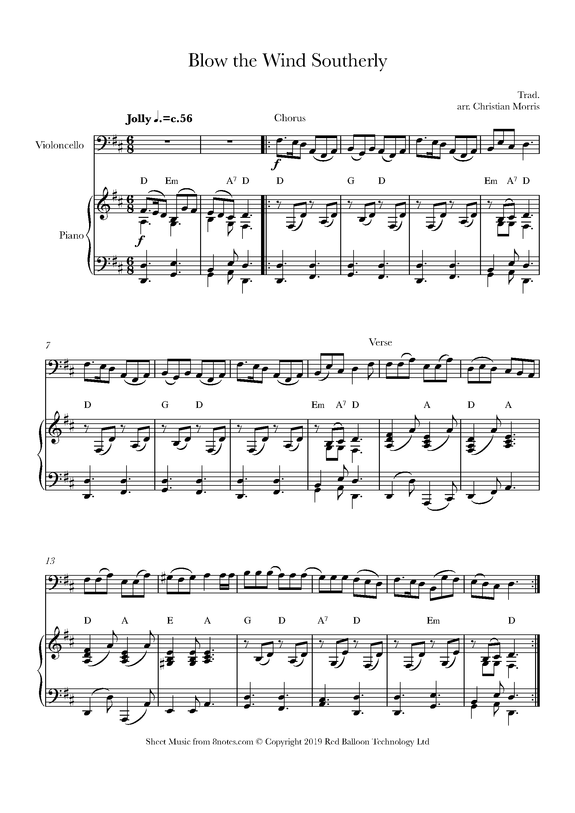Blow the Wind Southerly Sheet music for Cello Blow the Wind Southerly Sheet music for Cello