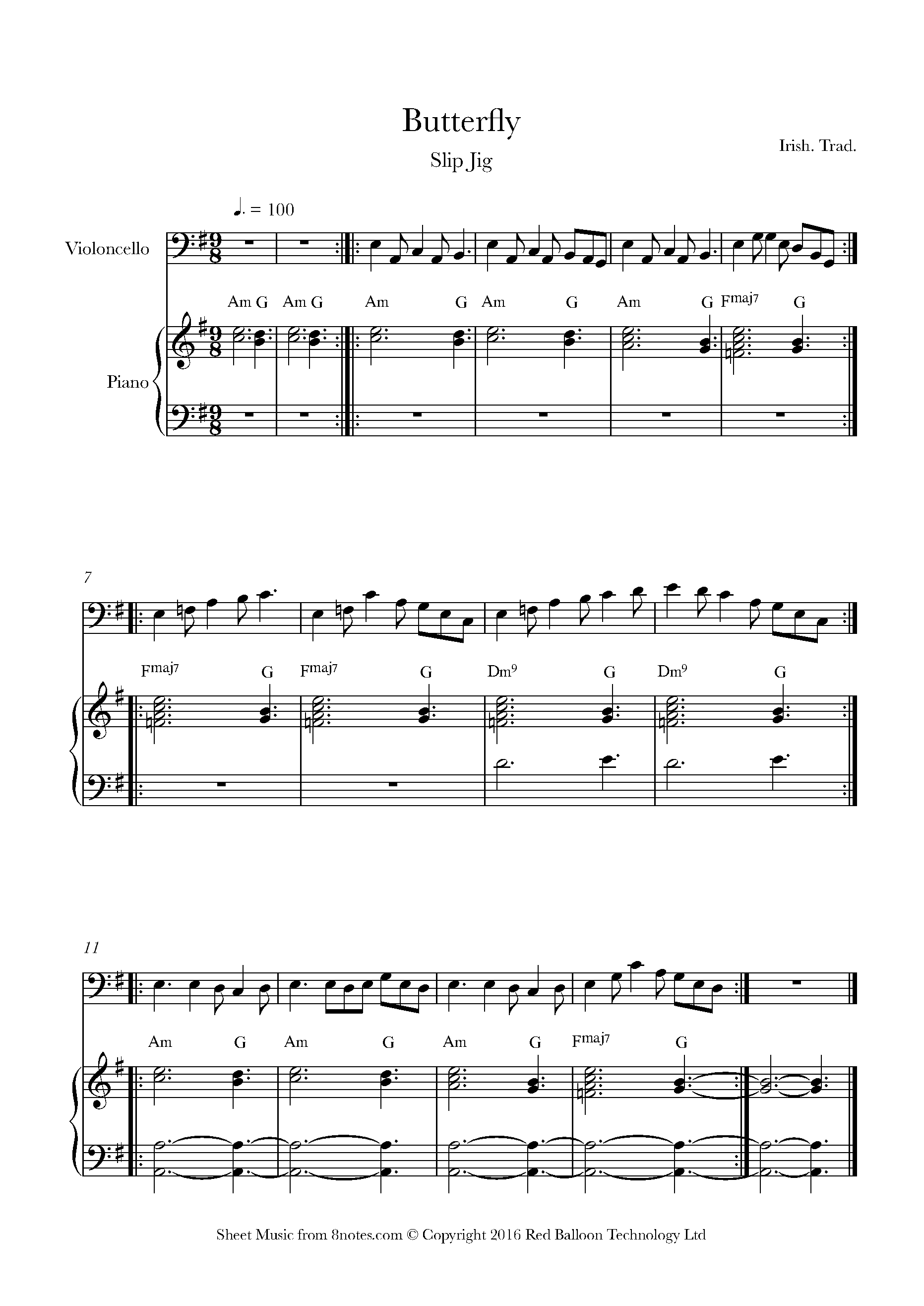 Butterfly (Slip Jig) Sheet music for Cello