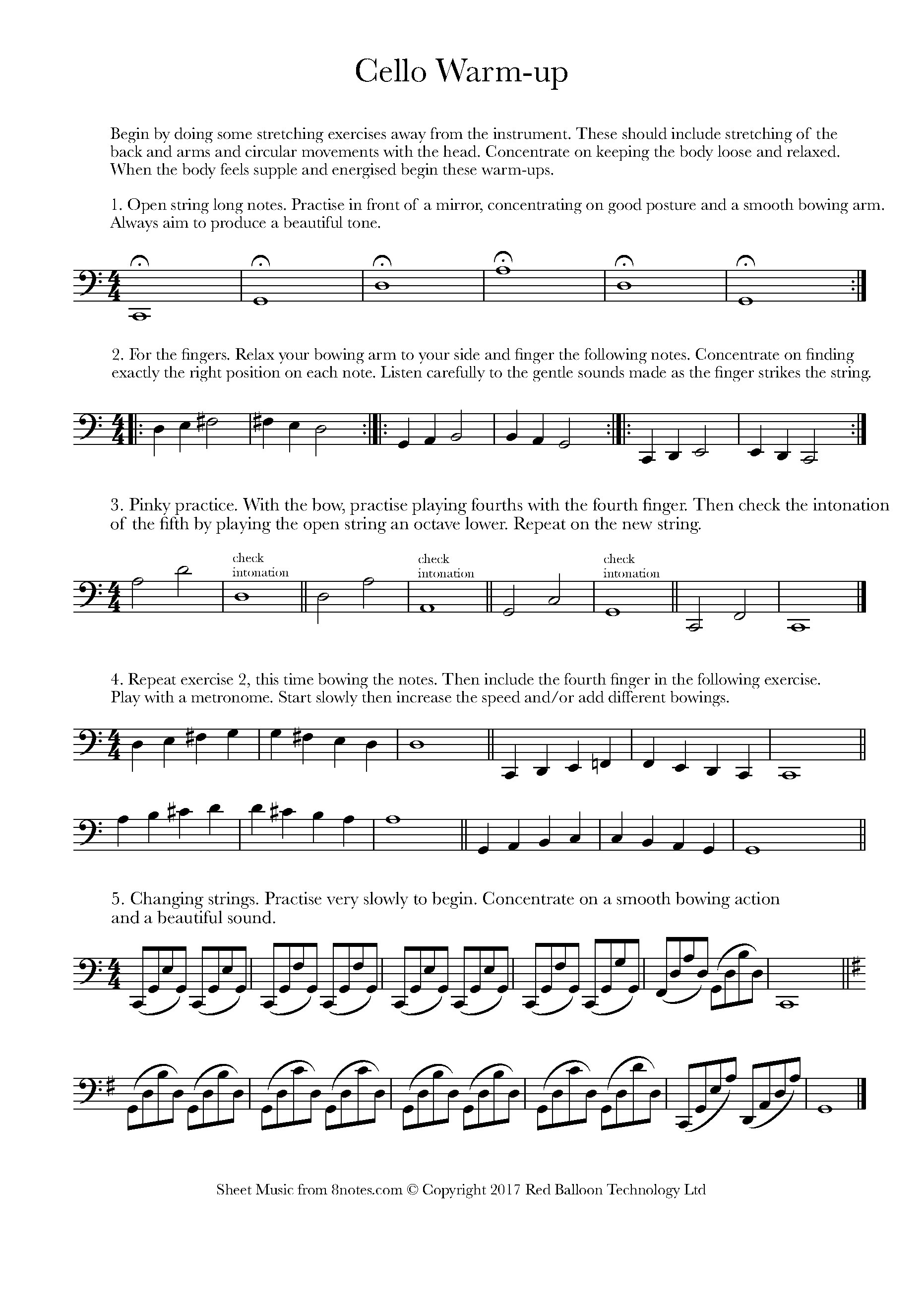 Cello Warmup Exercises Sheet music for Cello