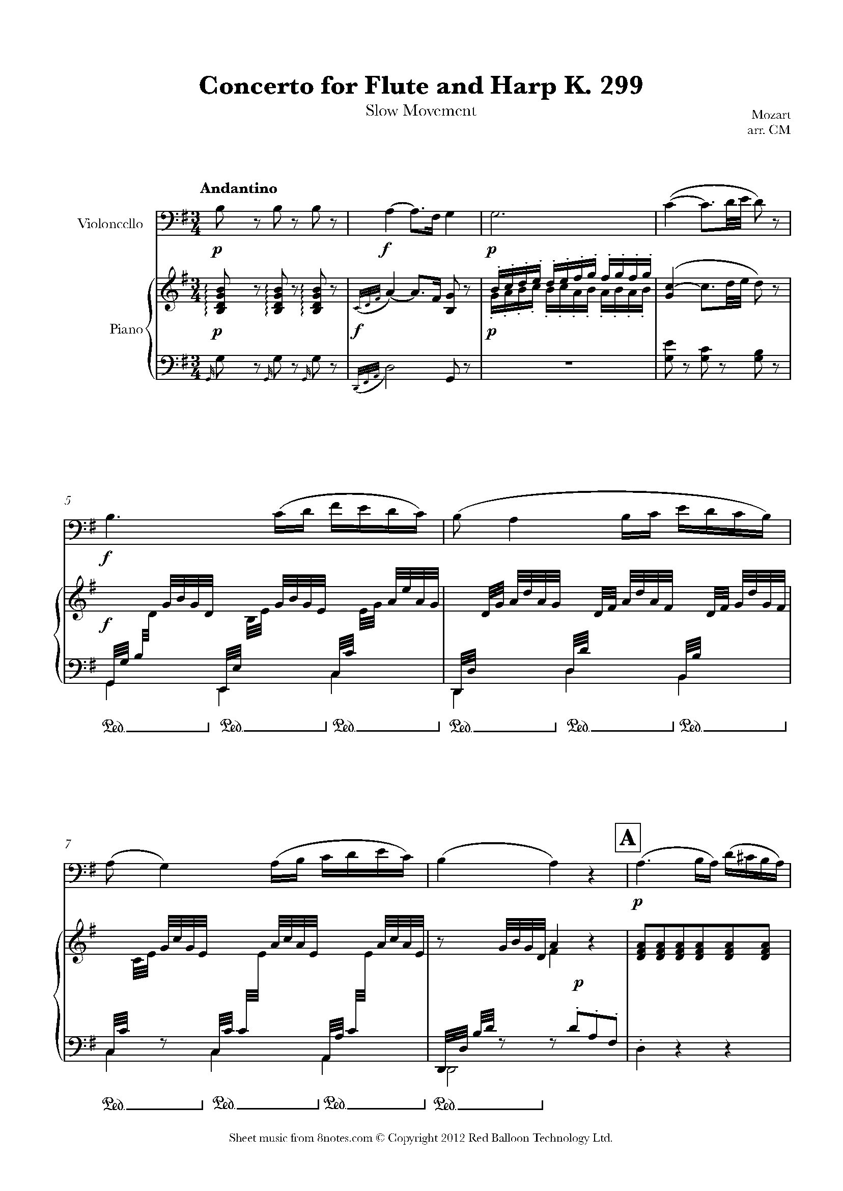 Mozart Concerto for Flute and Harp K. 299 Slow Movement Sheet music