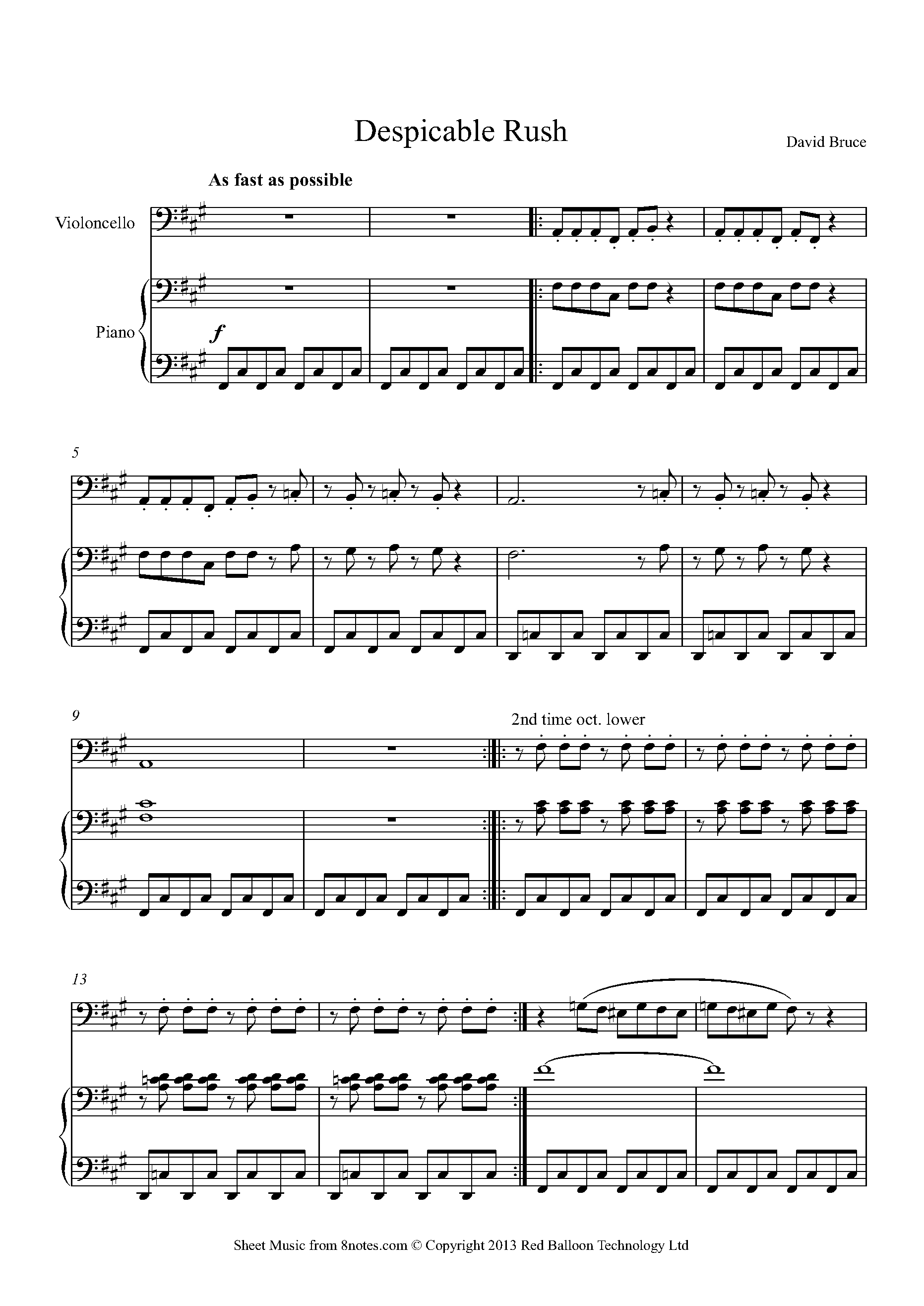 David Bruce - Despicable Rush Sheet music for Cello - 8notes.com