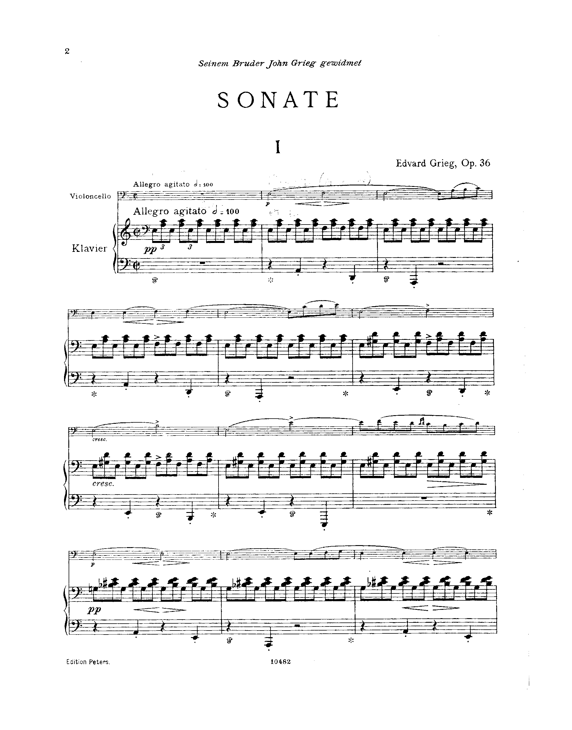 Cello Sonata, Op.36 by Edvard Grieg Sheet Music arranged by 8notes.com for Cello - 1 of 47 pages