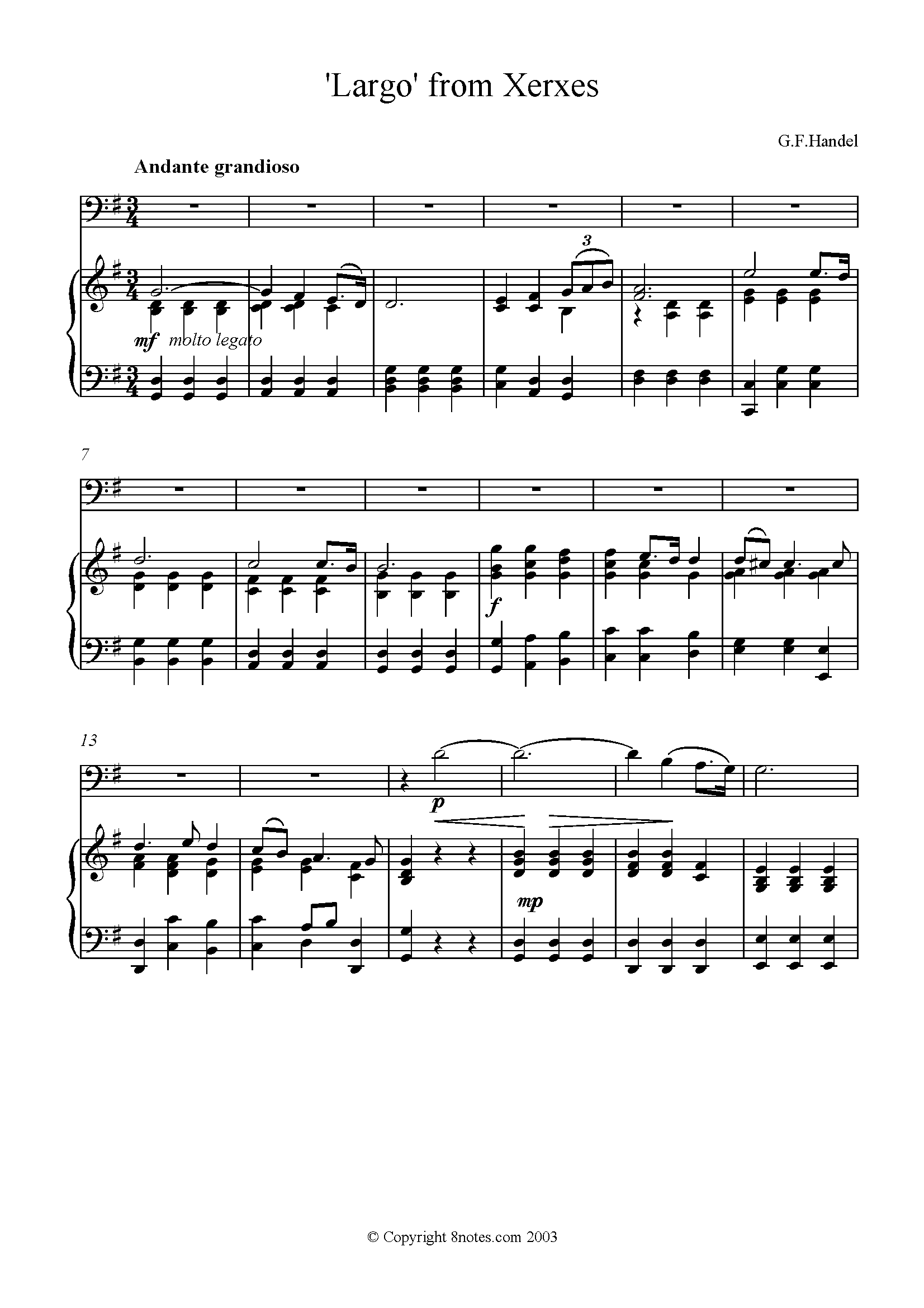 Handel Largo from Xerxes Sheet music for Cello