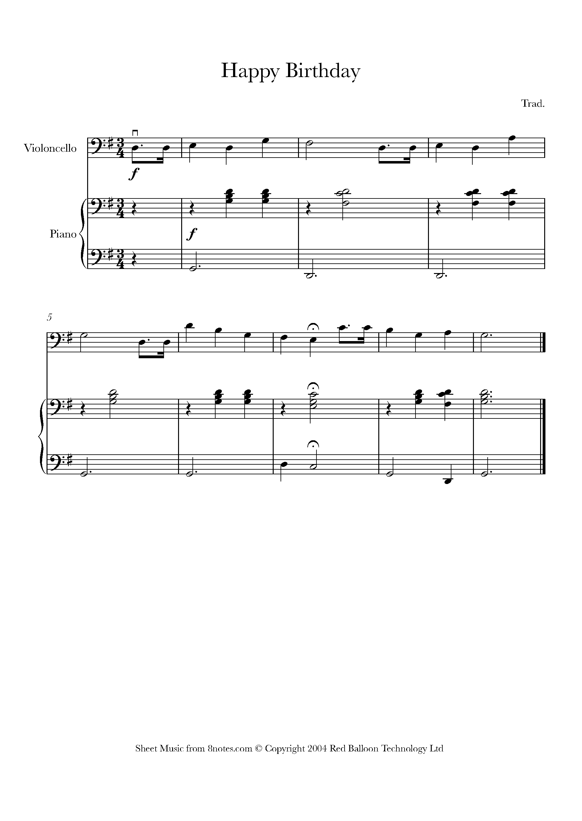 Happy Birthday Sheet Music For Cello