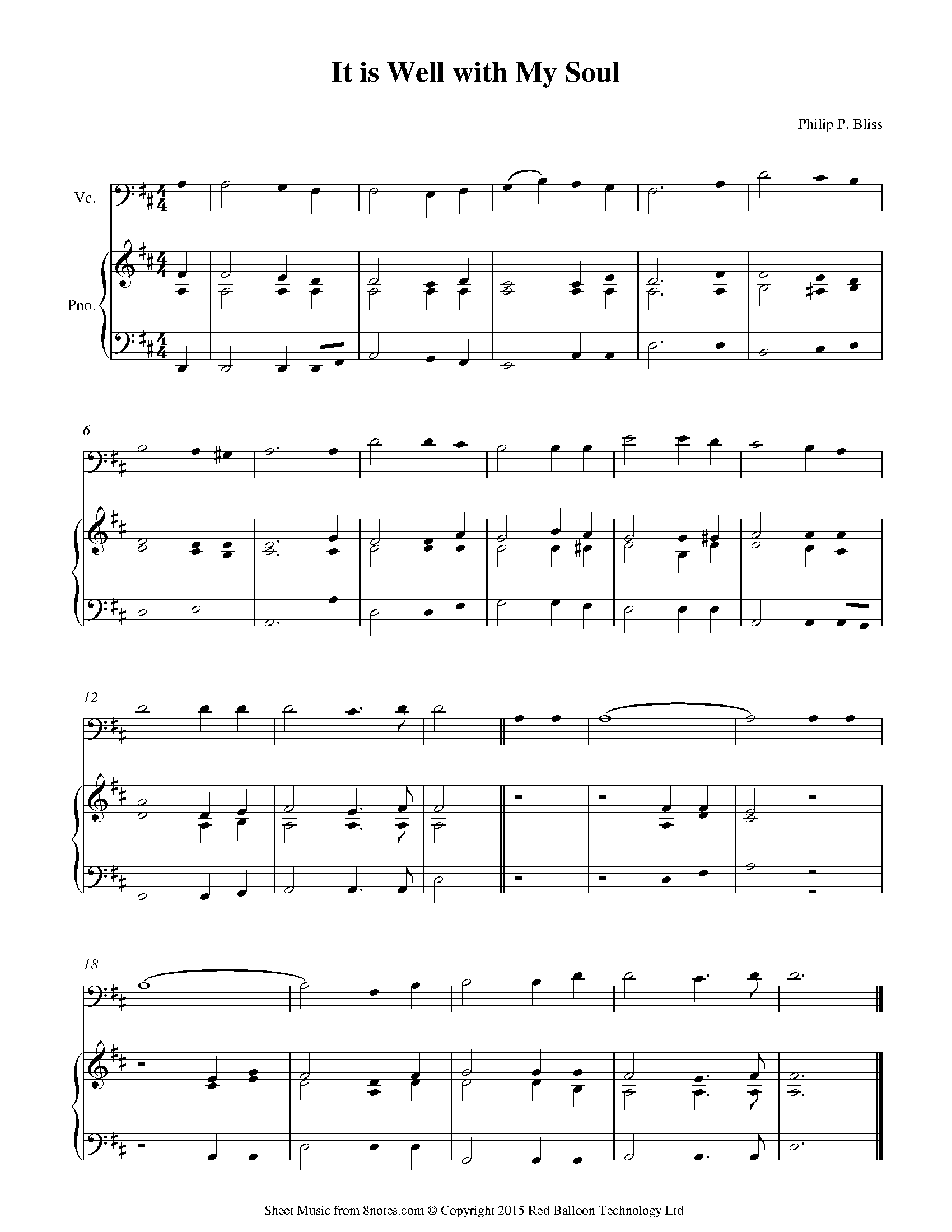 It is Well with My Soul (Philip P. Bliss) Sheet music for Cello