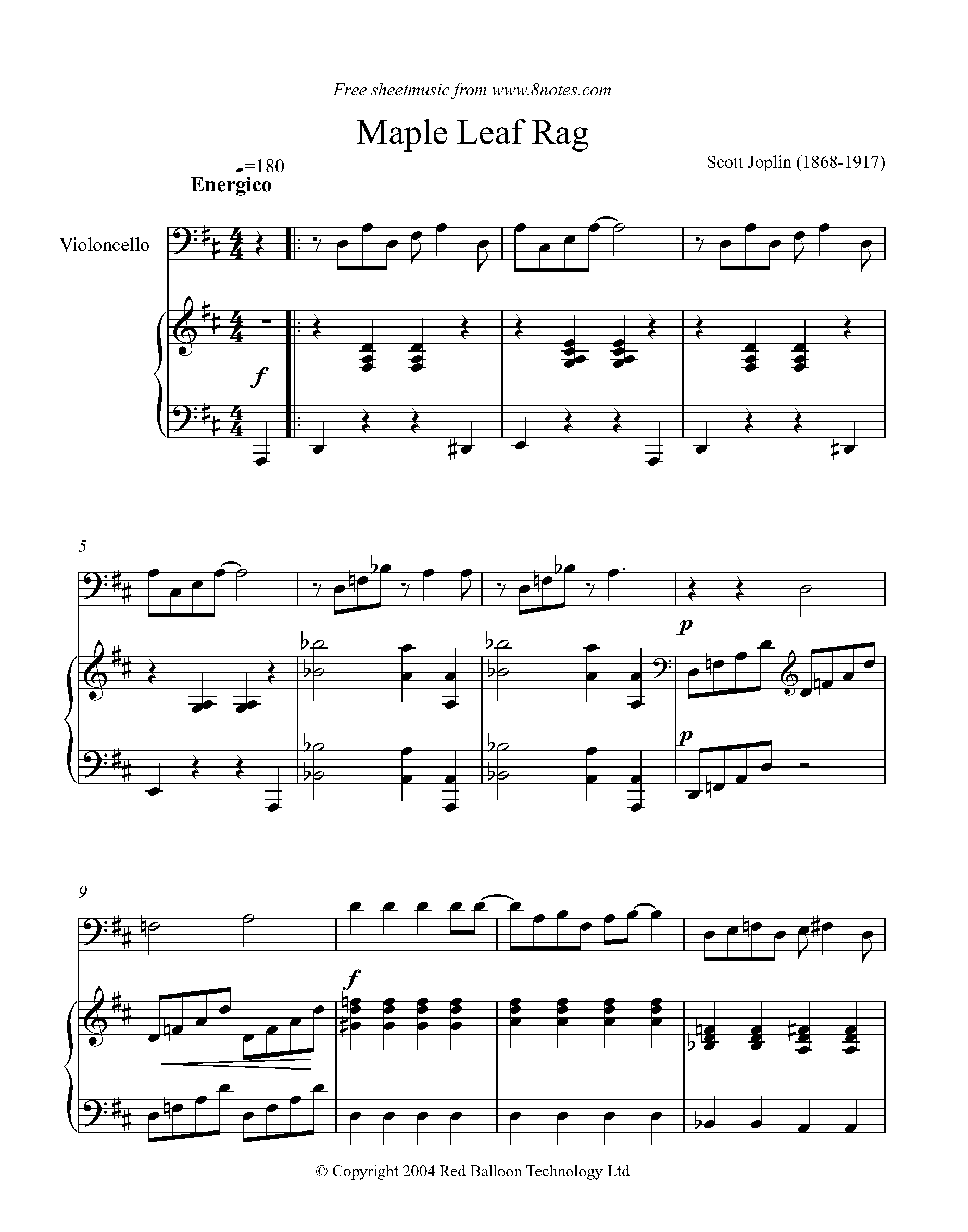 Scott Joplin Maple Leaf Rag Sheet music for Cello