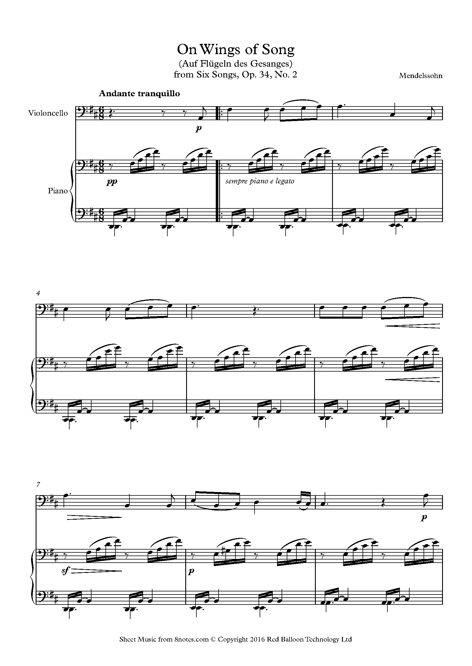 Mendelssohn ﻿On Wings of Song (Auf Flügeln des Gesanges) from Six