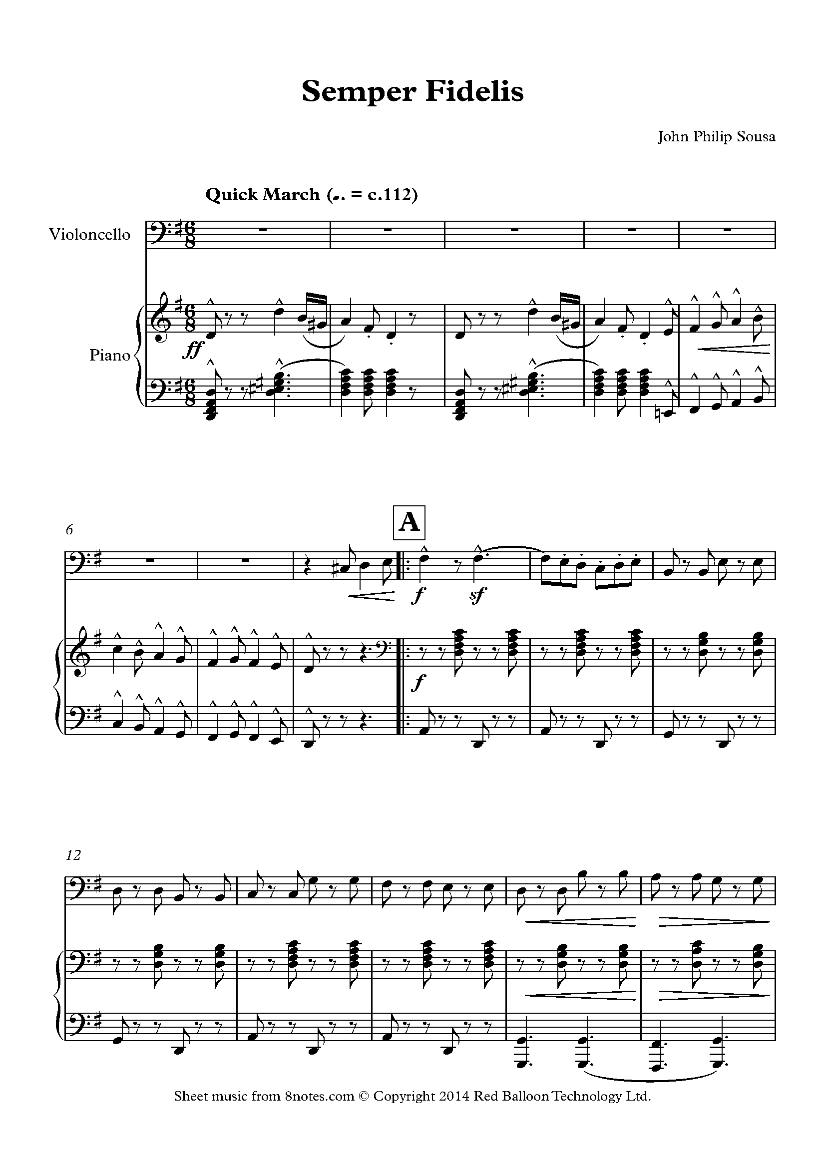 Sousa - Semper Fidelis Sheet music for Cello - 8notes.com