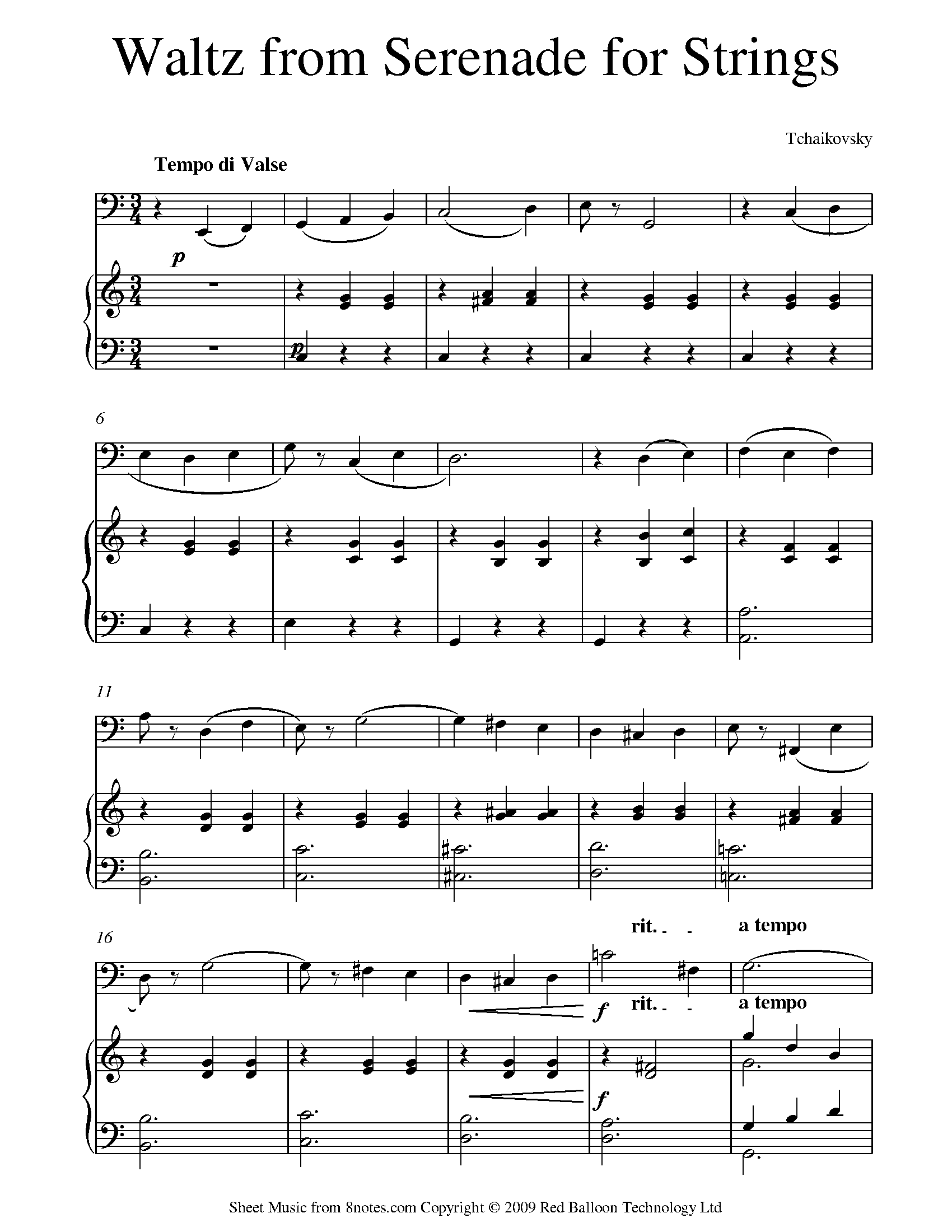Tchaikovsky Waltz from Serenade for Strings Sheet music for Cello