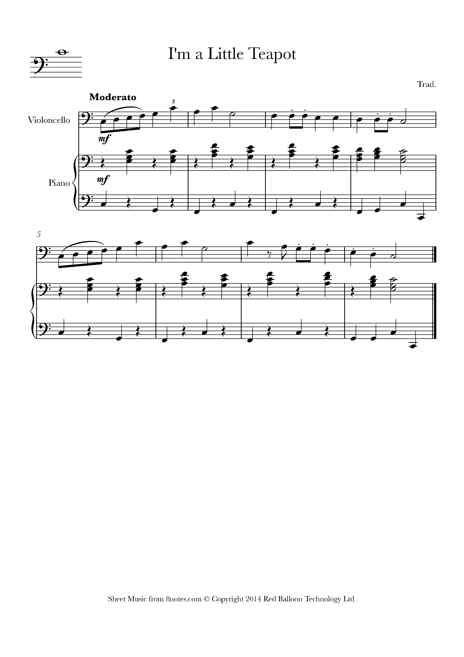 I'm a Little Teapot Sheet music for Cello