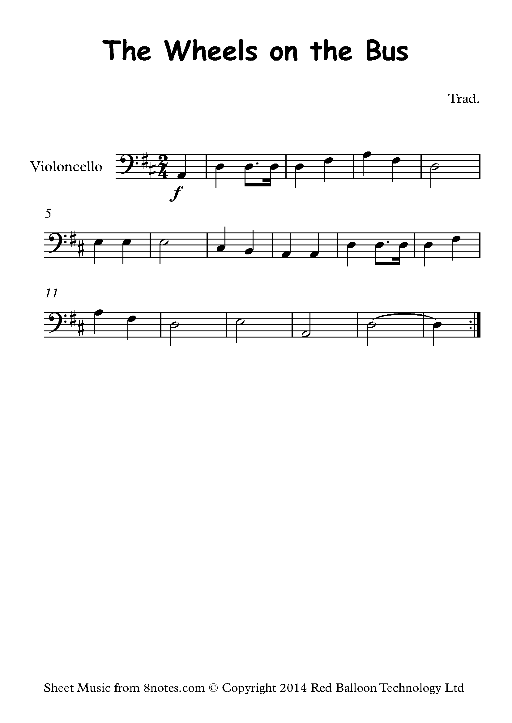 The Wheels on the Bus Sheet music for Cello