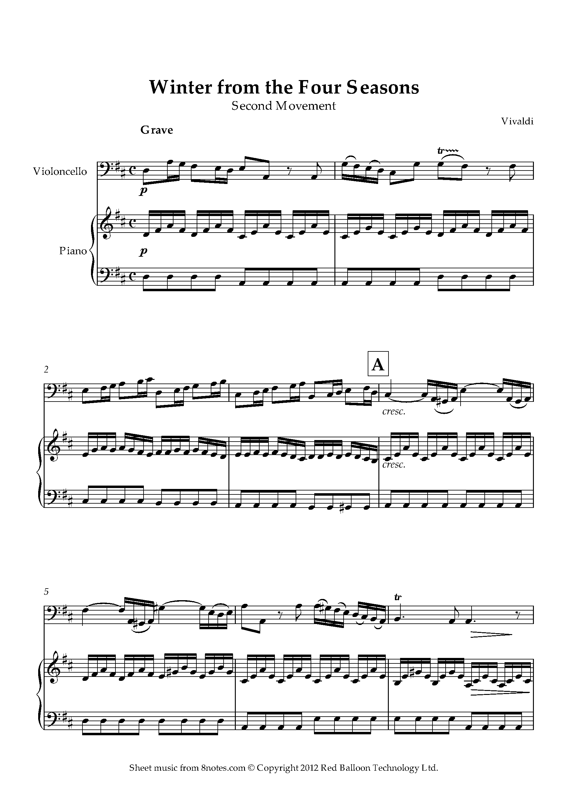 Vivaldi winter from the four seasons 2nd movement sheet music for