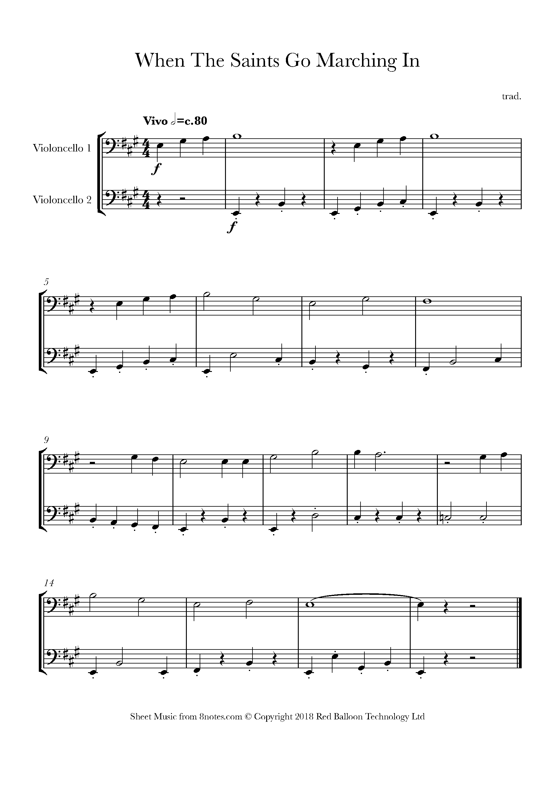 When the saints go marching in Sheet music for Cello Duet - 8notes.com