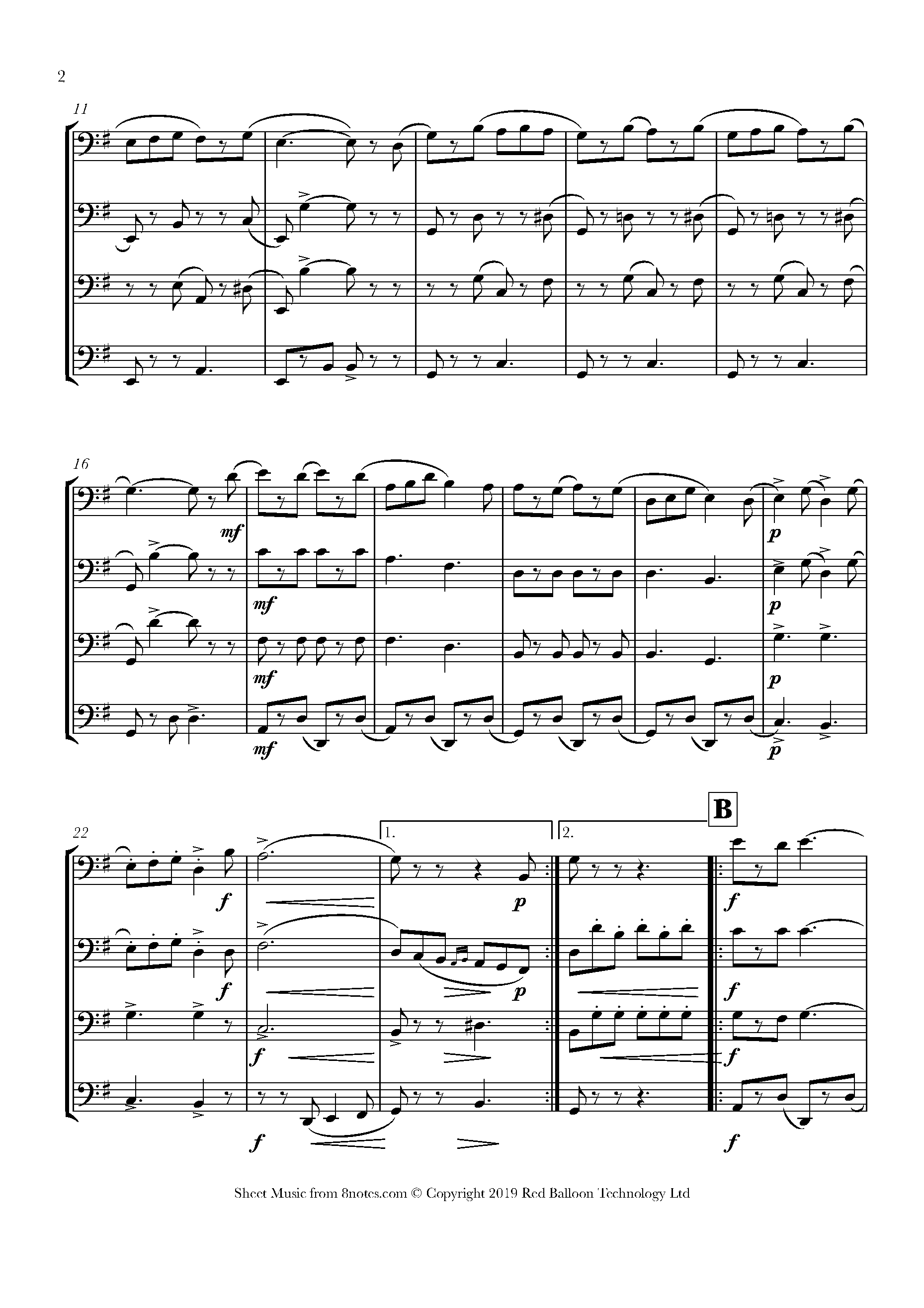 John W Bratton The Teddy Bears Picnic Sheet Music For Cello Quartet 